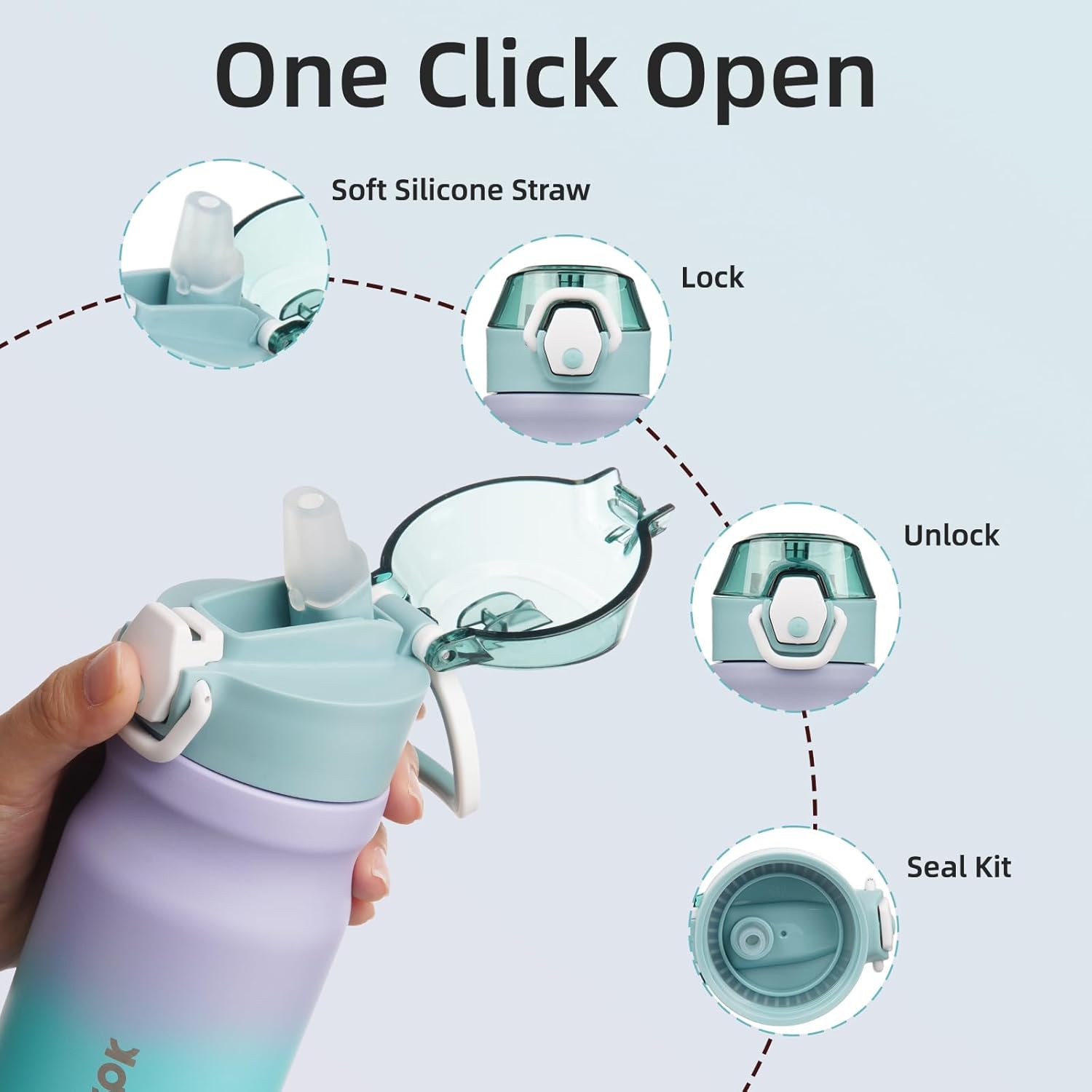 BJPKPK 14oz Insulated Water Bottle With Straw Stainless Steel Double Wall Water Bottles BPA Free Leak Proof Thermos With Lockable Flip Lid In Purple Blue