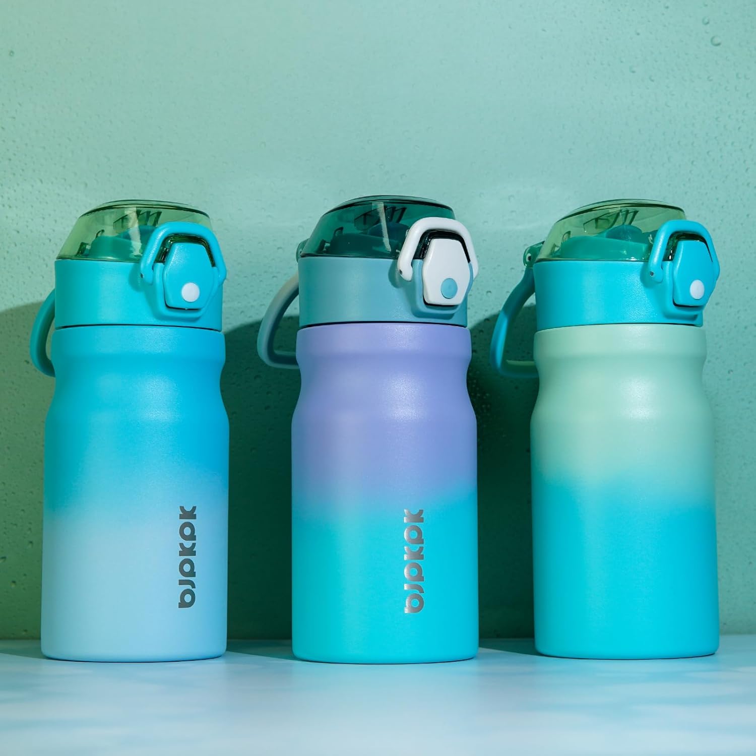 BJPKPK 14oz Insulated Water Bottle With Straw Stainless Steel Double Wall Water Bottles BPA Free Leak Proof Thermos With Lockable Flip Lid In Purple Blue