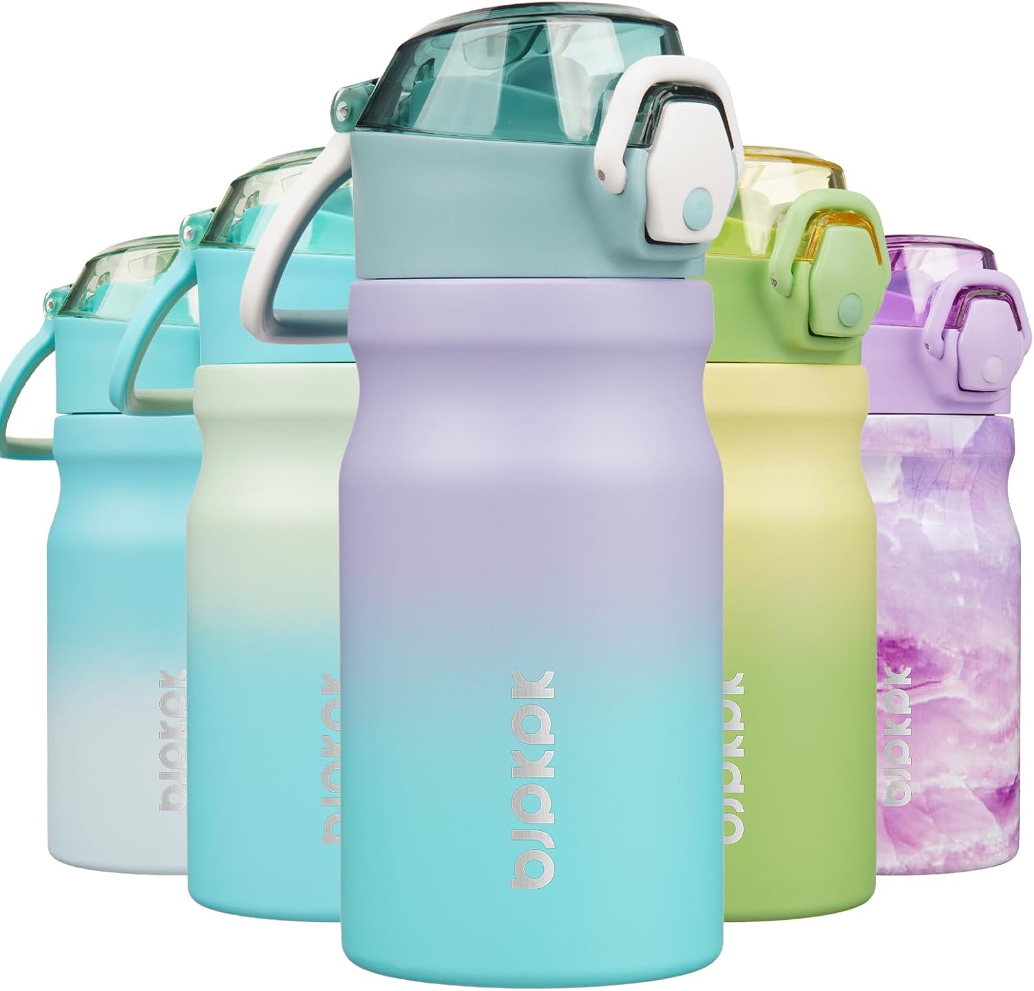 BJPKPK 14oz Insulated Water Bottle With Straw Stainless Steel Double Wall Water Bottles BPA Free Leak Proof Thermos With Lockable Flip Lid In Purple Blue