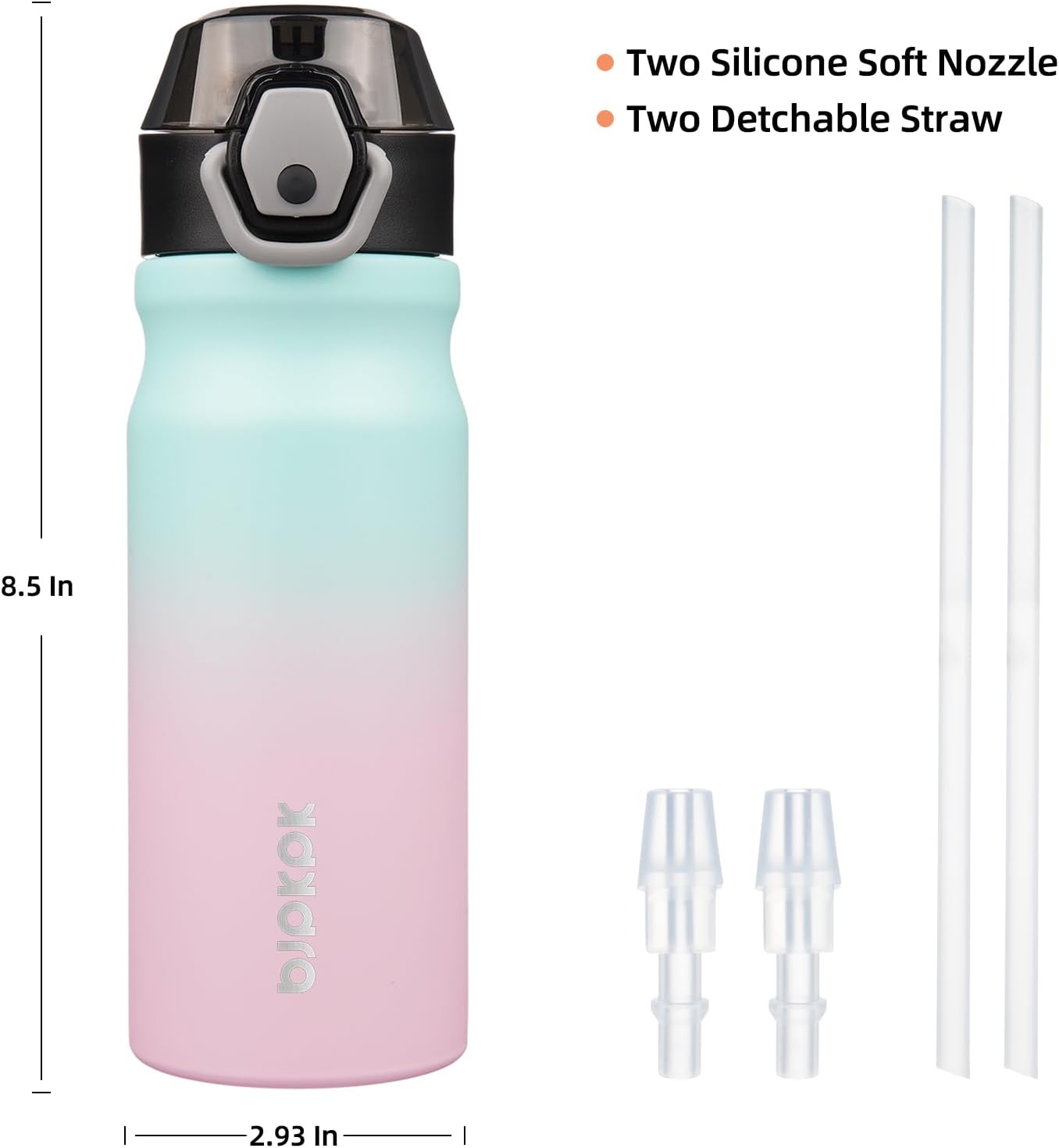 BJPKPK 18oz Insulated Water Bottle With Straw Stainless Steel Double Wall Water Bottles BPA Free Leak Proof Thermos With Lockable Flip Lid And Soft Silicone Spout In Blue Pink
