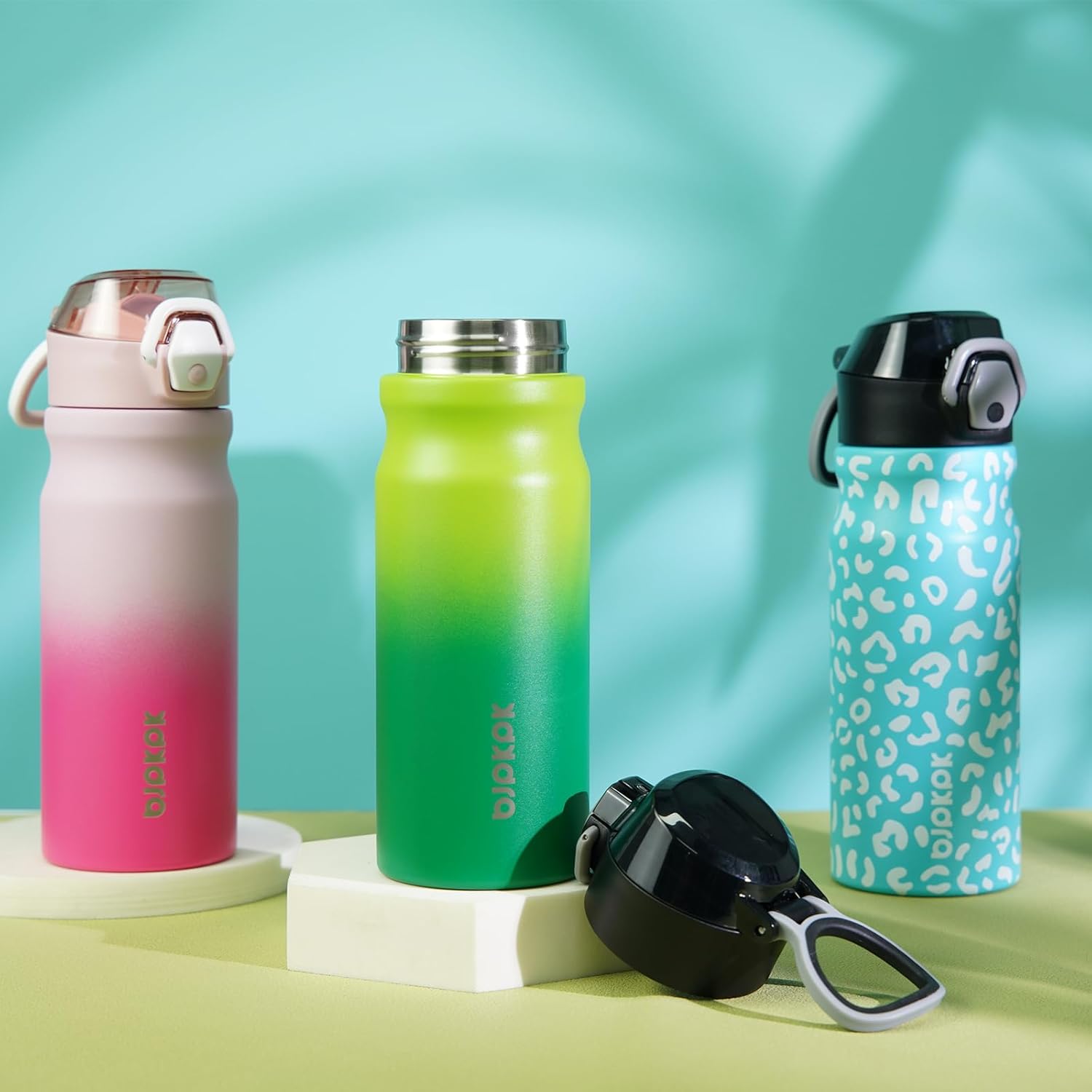 BJPKPK 18oz Insulated Water Bottle With Straw Stainless Steel Double Wall Water Bottles BPA Free Leak Proof Thermos With Lockable Flip Lid And Soft Silicone Spout In Blue Pink