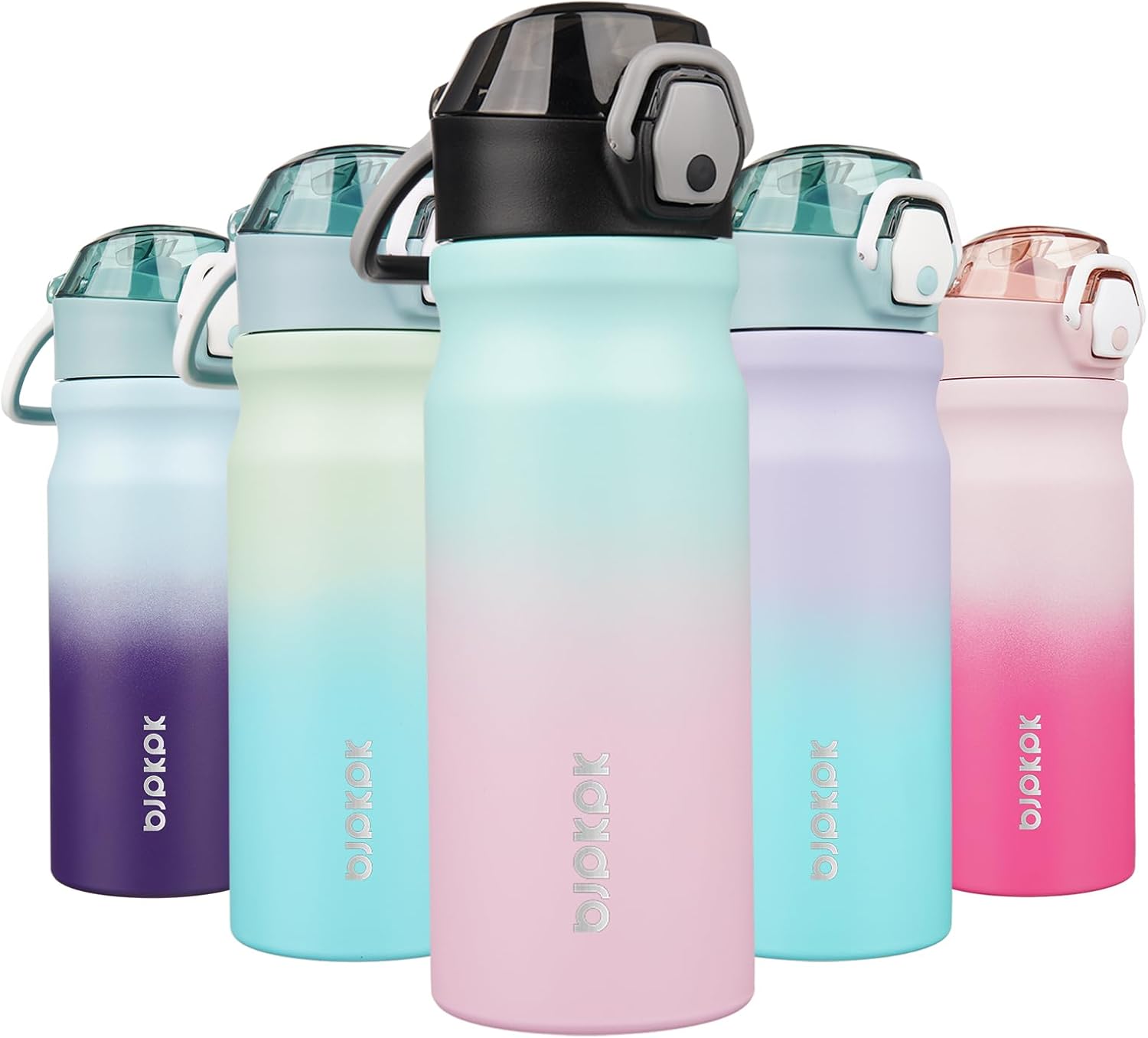 BJPKPK 18oz Insulated Water Bottle With Straw Stainless Steel Double Wall Water Bottles BPA Free Leak Proof Thermos With Lockable Flip Lid And Soft Silicone Spout In Blue Pink