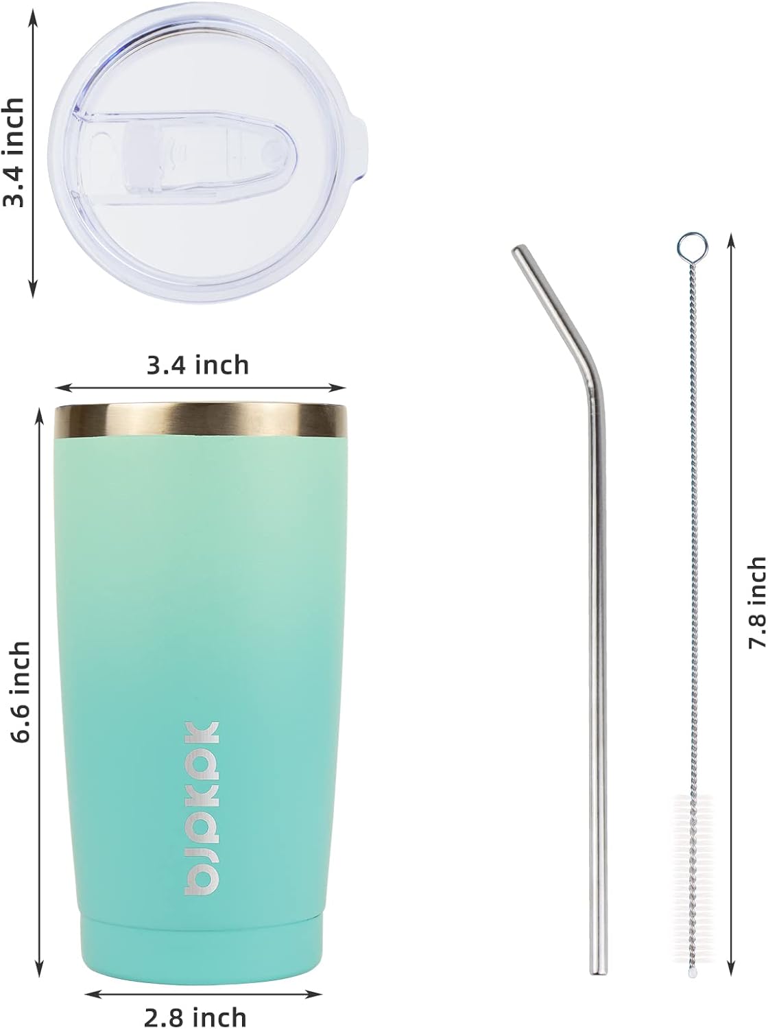 BJPKPK 20 oz Insulated Tumbler Stainless Steel Color Block Coffee Mug Vacuum Double Wall Thermal Travel Cup With Lids And Straw In Mint