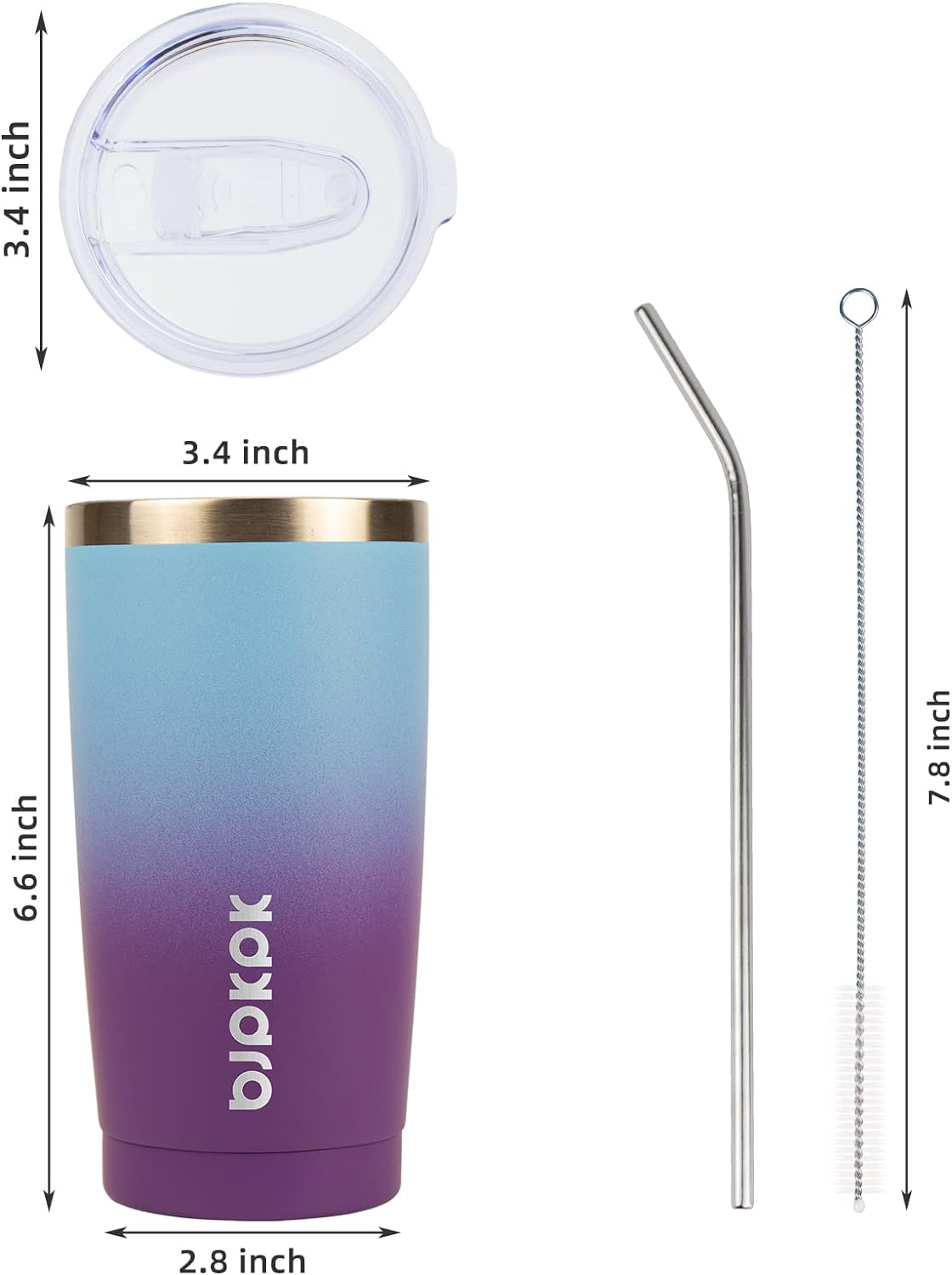 BJPKPK 20 oz Stainless Steel Vacuum Insulated Tumblers with Lids and Straw Reusable Travel Water Mug Double Wall Coffee Cup for Women and Men In Blue Purple