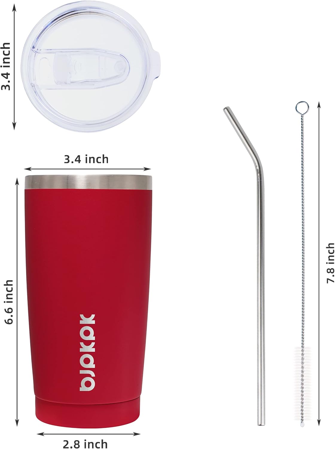 BJPKPK 20 oz Tumbler Stainless Steel Vacuum Insulated Tumblers Cup with Lid and Straw In Red