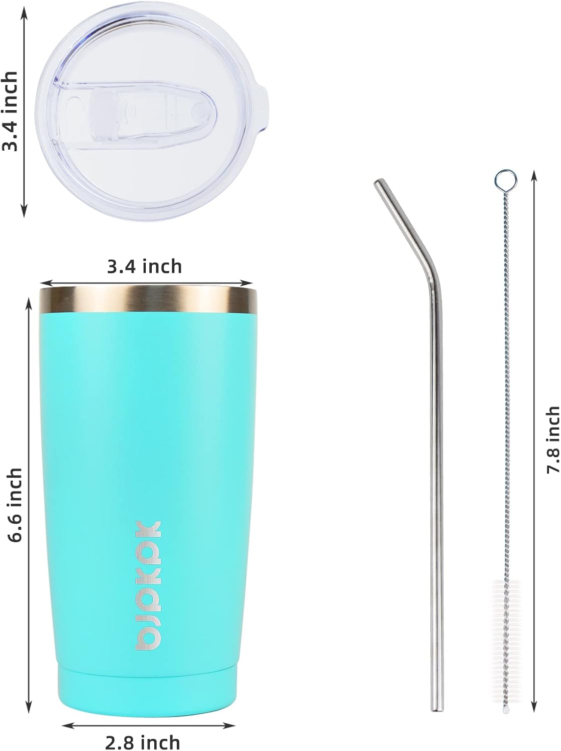 BJPKPK 20 oz Tumbler With Lid And Straw Stainless Steel Ice Coffee Tumblers Vacuum Insulated Travel Thermal Cup In Turquoise