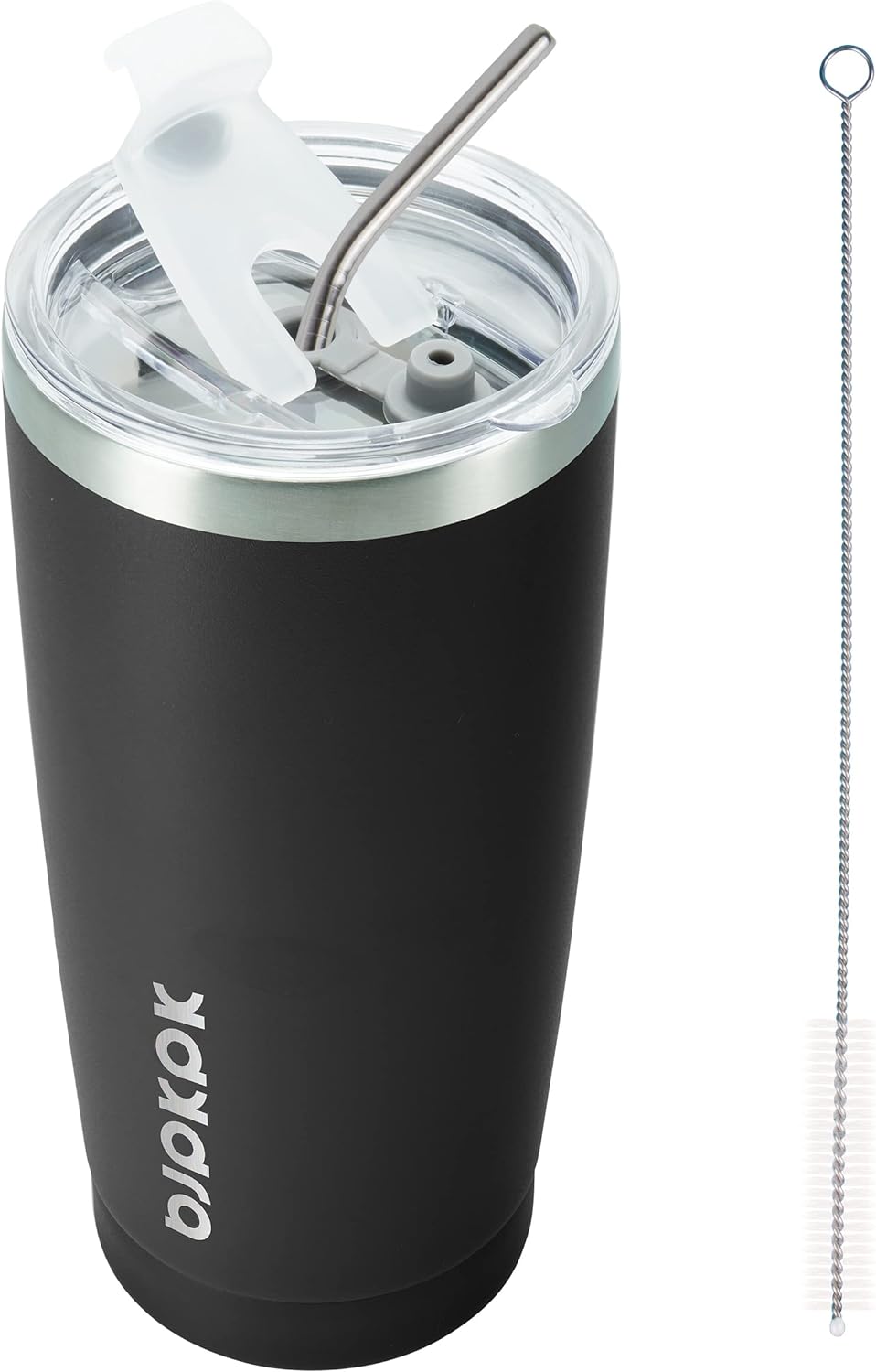 BJPKPK 20 oz Tumbler with Lid and Straw Insulated Travel Coffee Mug Reusable Stainless Steel Thermal Cups In Black