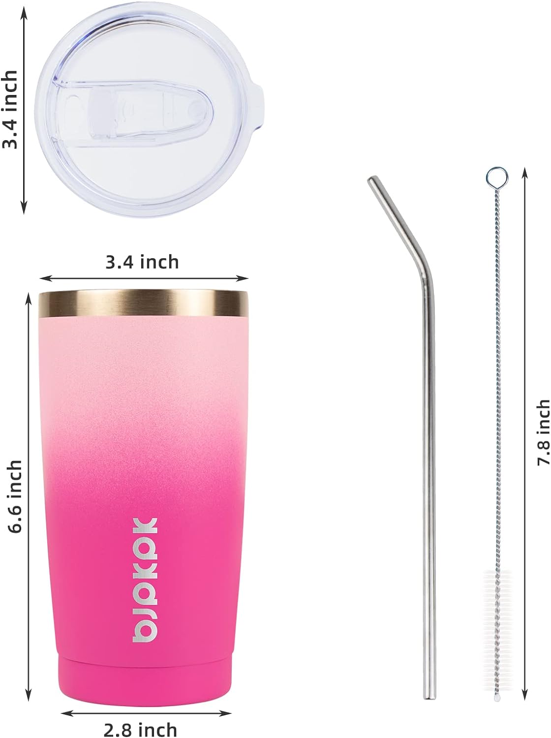 BJPKPK 20oz Stainless Steel Tumbler with Lid And Straw, Double Wall Vacuum Coffee Cup, Travel Mug for Ice Drink and Hot Beverage, Insulation Travel Tumblers Cups In Pink