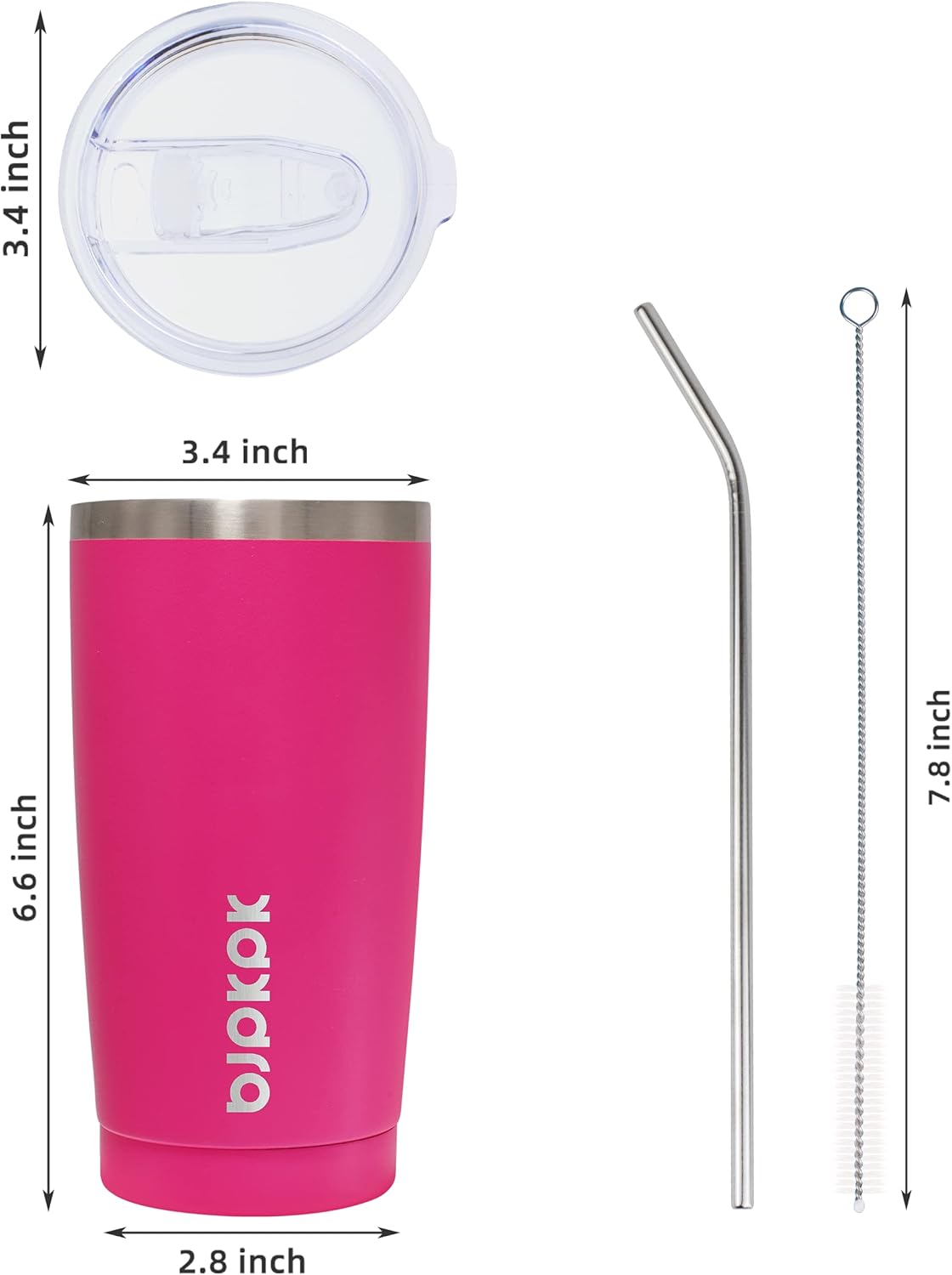 BJPKPK 20oz Stainless Steel Tumbler with Lid, Double Wall Vacuum Coffee Cup, Travel Mug for Ice Drink and Hot Beverage, Insulation Travel Tumbler Cup with Straws In Pink