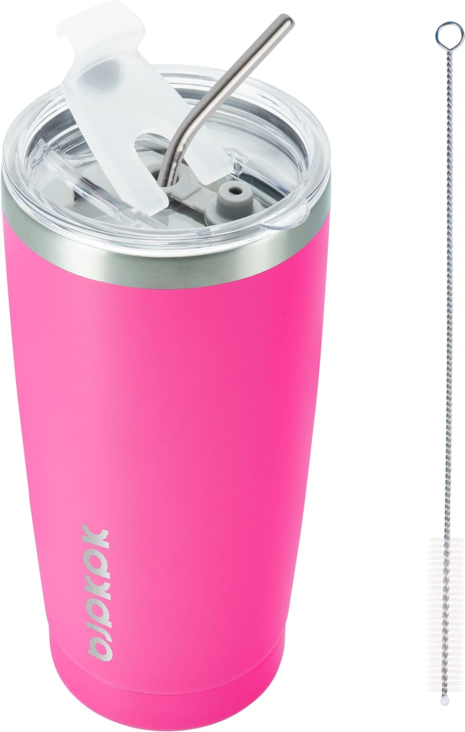 BJPKPK 20oz Stainless Steel Tumbler with Lid, Double Wall Vacuum Coffee Cup, Travel Mug for Ice Drink and Hot Beverage, Insulation Travel Tumbler Cup with Straws In Pink