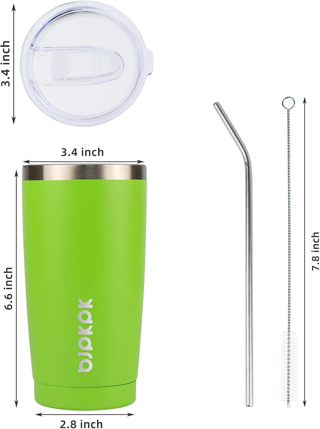 BJPKPK 20oz Tumbler with Lid and Straw Stainless Steel Tumbler Cup Vacuum Insulated Double Wall Travel Coffee Mug In Green