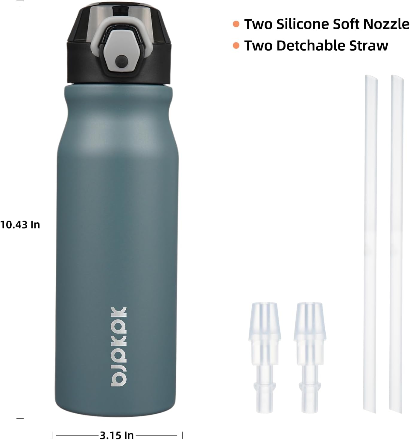 BJPKPK 25oz Insulated Water Bottle With Straw Stainless Steel Double Wall Water Bottles BPA Free Leak Proof Thermos With Lockable Flip Lid In Dark Grey