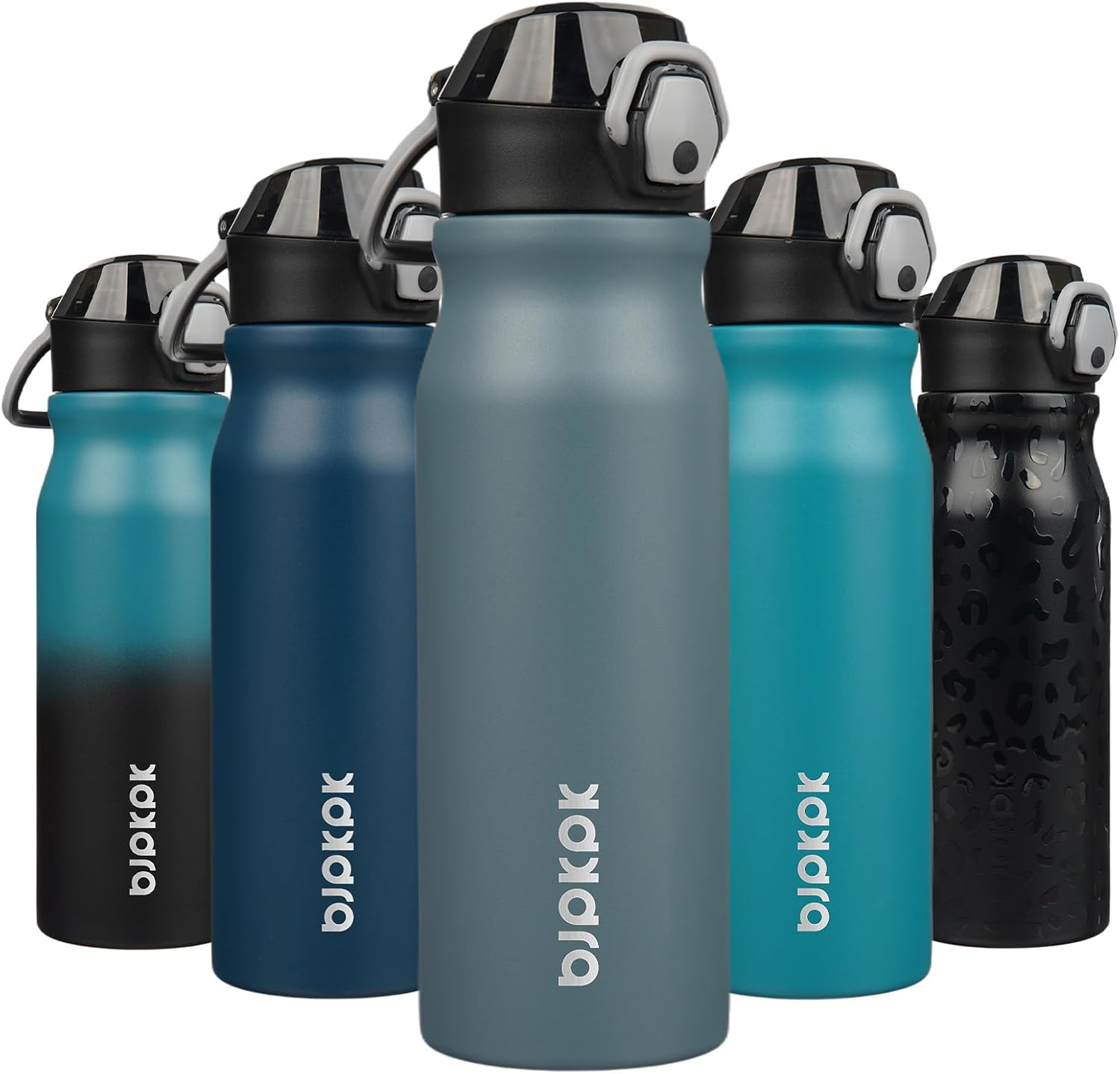 BJPKPK 25oz Insulated Water Bottle With Straw Stainless Steel Double Wall Water Bottles BPA Free Leak Proof Thermos With Lockable Flip Lid In Dark Grey