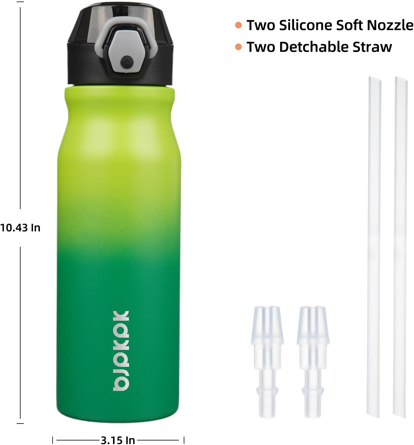 BJPKPK 25oz Insulated Water Bottle With Straw Stainless Steel Double Wall Water Bottles BPA Free Leak Proof Thermos With Lockable Flip Lid And Soft Silicone Spout In Green