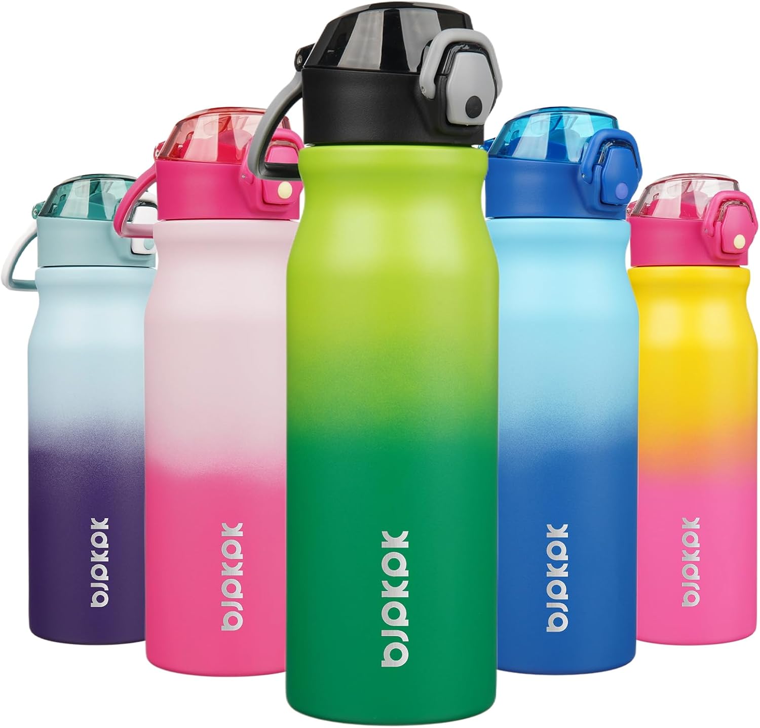 BJPKPK 25oz Insulated Water Bottle With Straw Stainless Steel Double Wall Water Bottles BPA Free Leak Proof Thermos With Lockable Flip Lid And Soft Silicone Spout In Green
