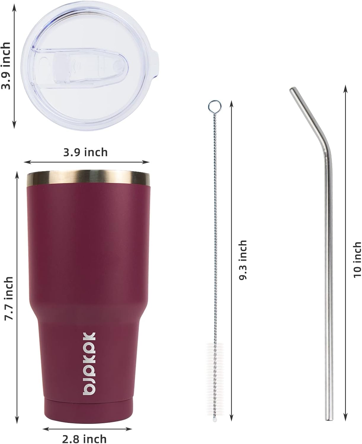 BJPKPK 30 oz Stainless Steel Insulated Tumbler with Lid and Straw, Reusable Ice Travel Coffee Thermal Tumblers Cup In Dark Red