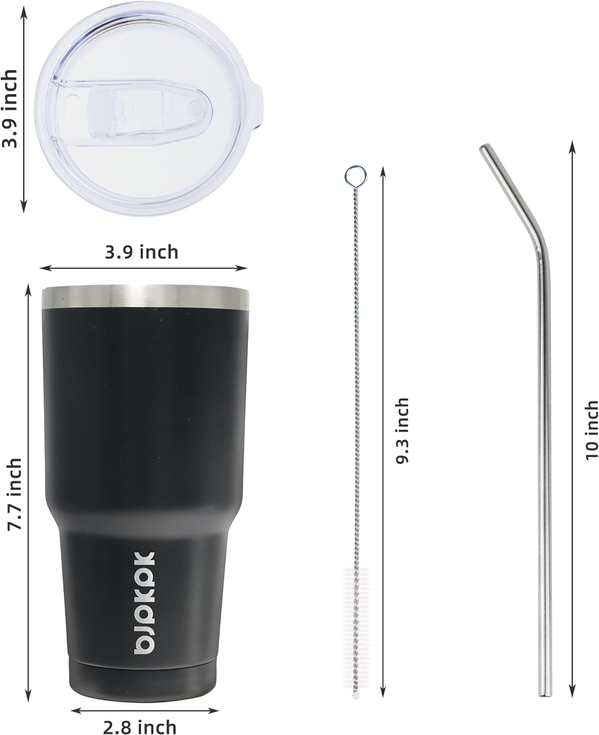 BJPKPK 30 oz Stainless Steel Tumbler with Lid and Straw Insulated Travel Coffee Mug Reusable Metal Thermal Cup In Black