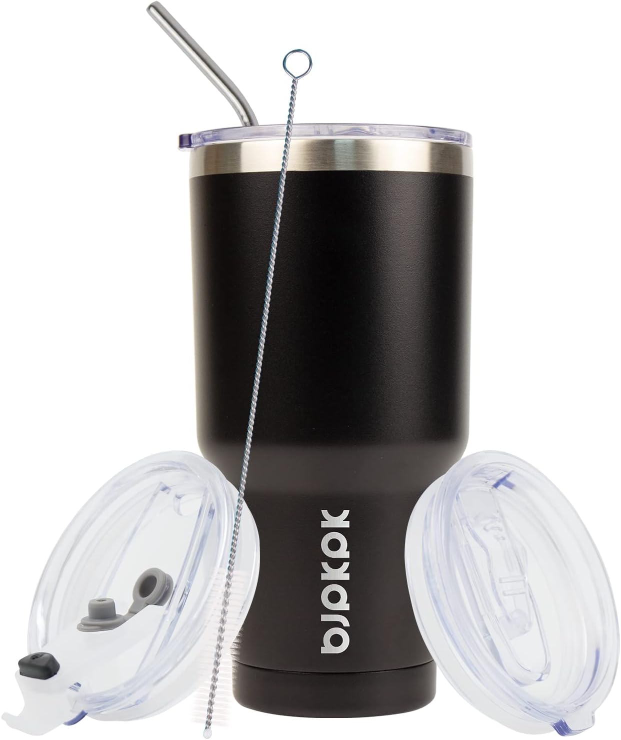 BJPKPK 30 oz Stainless Steel Tumbler with Lid and Straw Insulated Travel Coffee Mug Reusable Metal Thermal Cup In Black