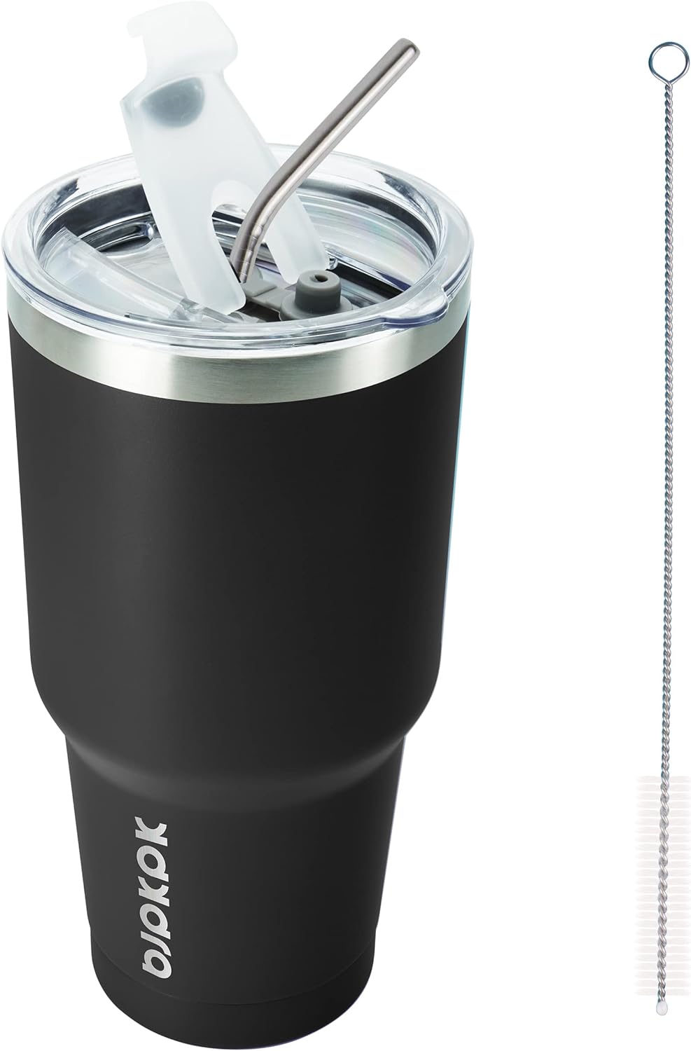 BJPKPK 30 oz Stainless Steel Tumbler with Lid and Straw Insulated Travel Coffee Mug Reusable Metal Thermal Cup In Black