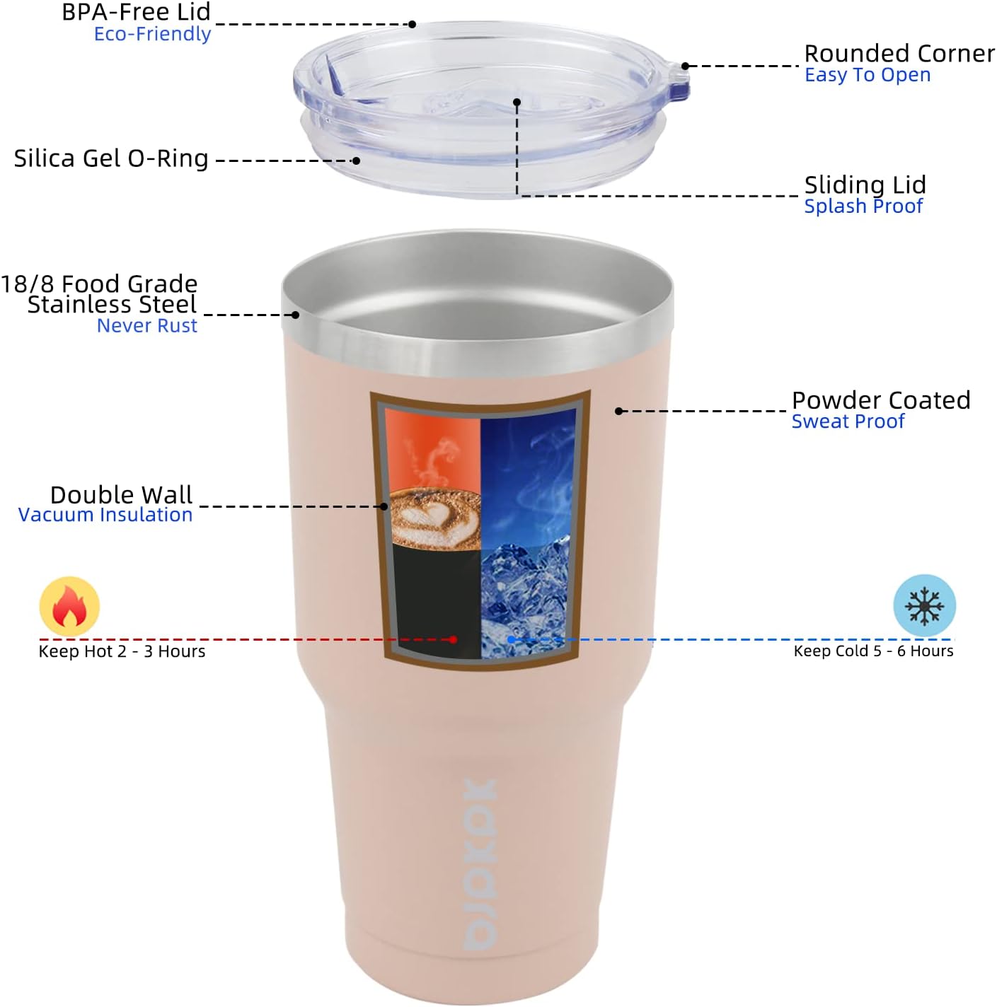 BJPKPK 30 oz Tumbler Cups With Lid And Straw Stainless Steel Double Wall Vacuum Insulated Tumblers For Women and Men In Apricot