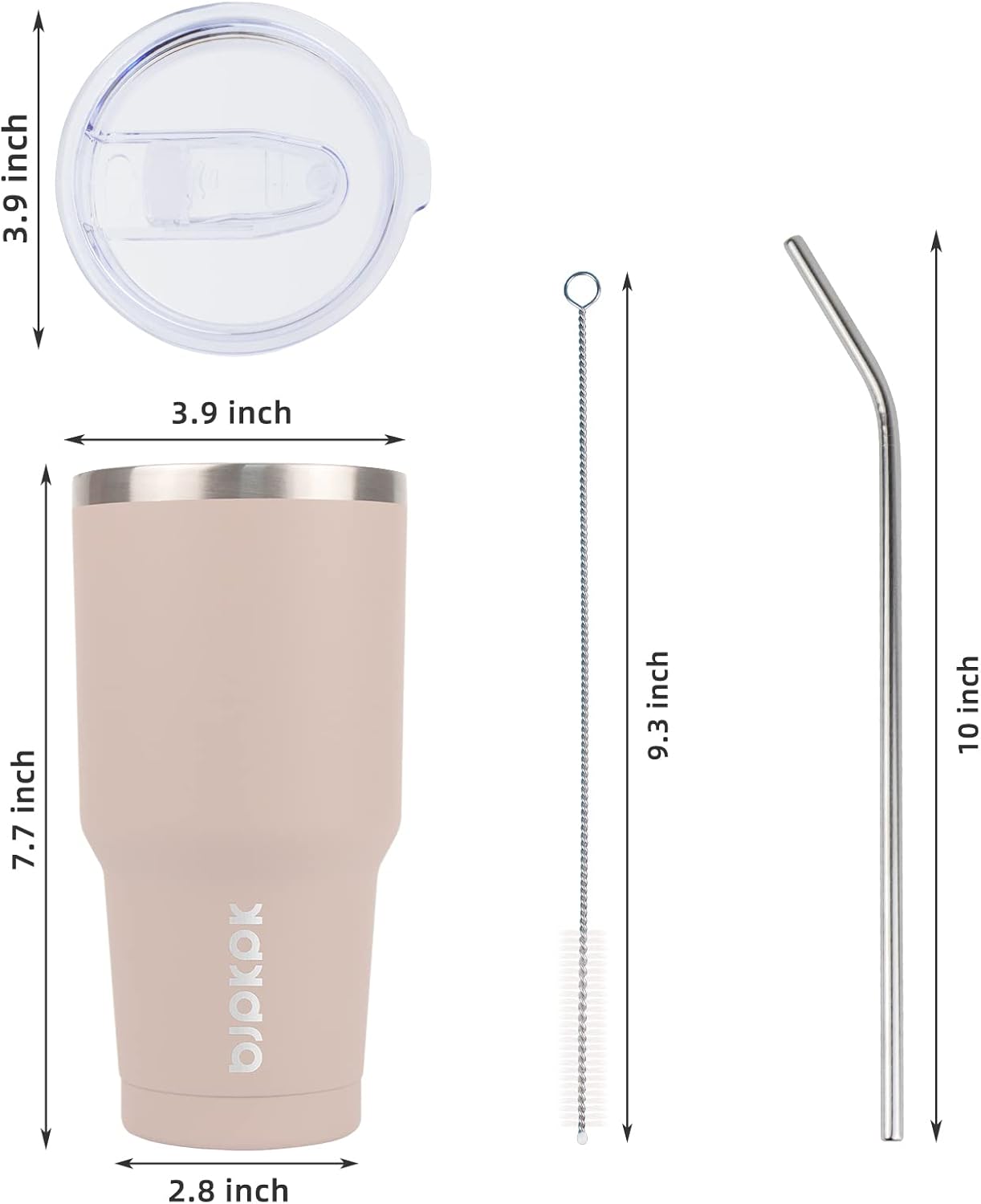 BJPKPK 30 oz Tumbler Cups With Lid And Straw Stainless Steel Double Wall Vacuum Insulated Tumblers For Women and Men In Apricot
