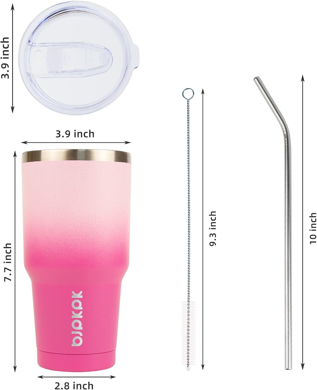 BJPKPK 30 oz Tumbler With Lid And Straw Travel Coffee Mug Stainless Steel Insulated Thermal Tumblers Cup In Pink