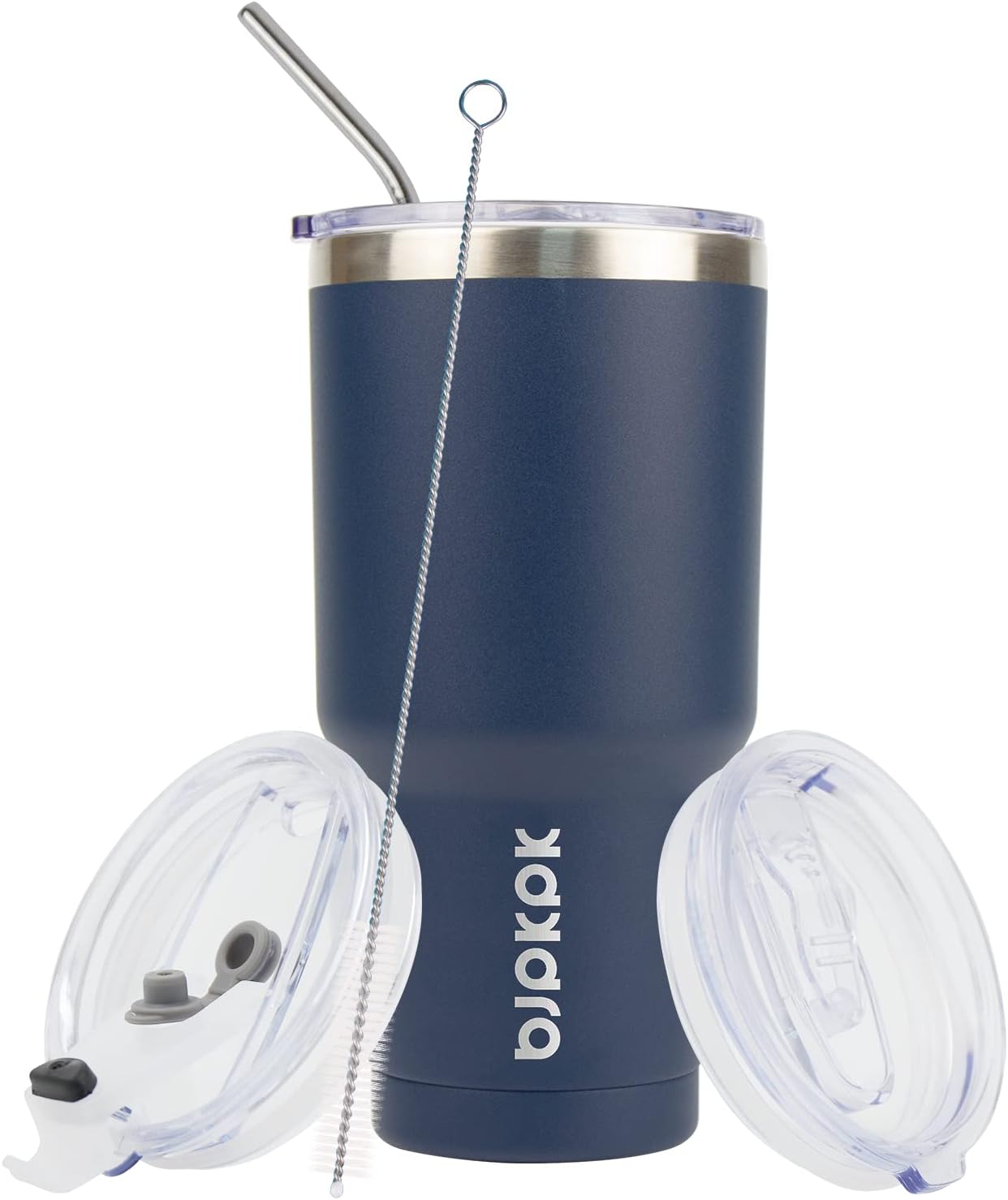 BJPKPK 30 oz Tumbler with Lid and Straw Stainless Steel Double Wall Vacuum Insulated Tumblers In Navy Blue