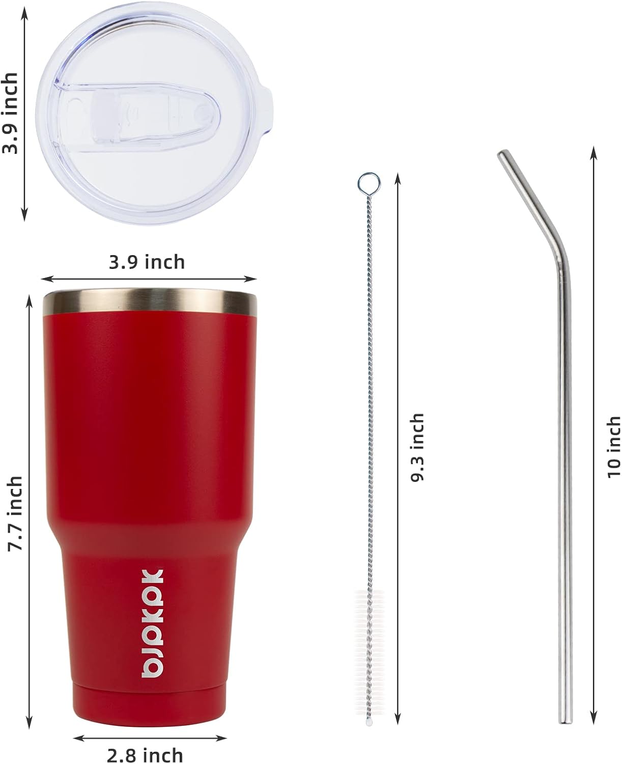 BJPKPK 30 oz Tumbler with Lid and Straw, Stainless Steel Insulated Travel Coffee Mug Reusable Thermal Cup In Red