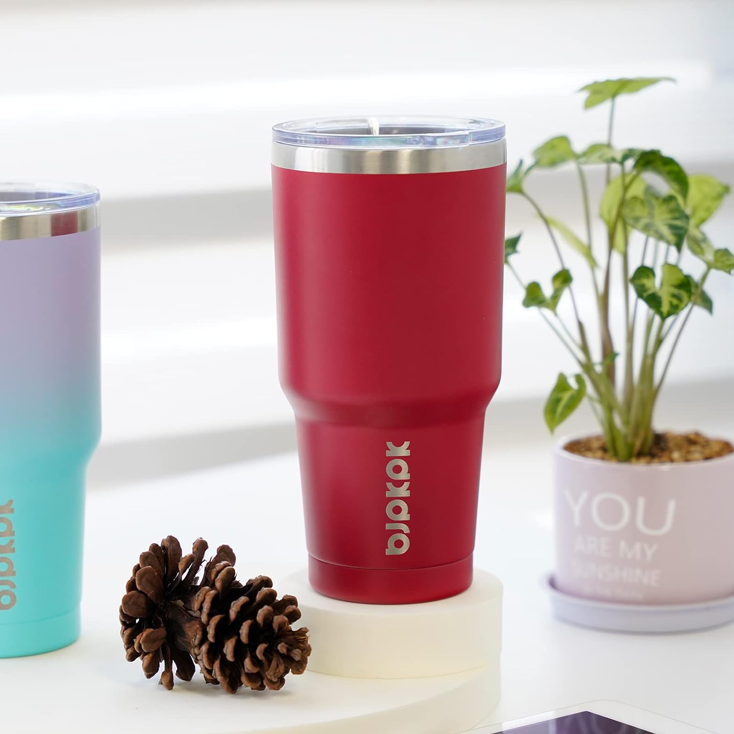 BJPKPK 30 oz Tumbler with Lid and Straw, Stainless Steel Insulated Travel Coffee Mug Reusable Thermal Cup In Red