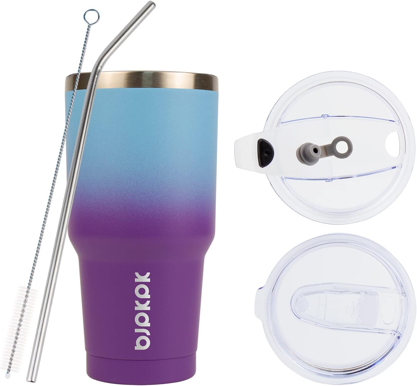 BJPKPK 30oz Color Block Tumbler With Lid And Straw,Stainless Steel Double Wall Vacuum Insulated Tumblers In Blue Purple