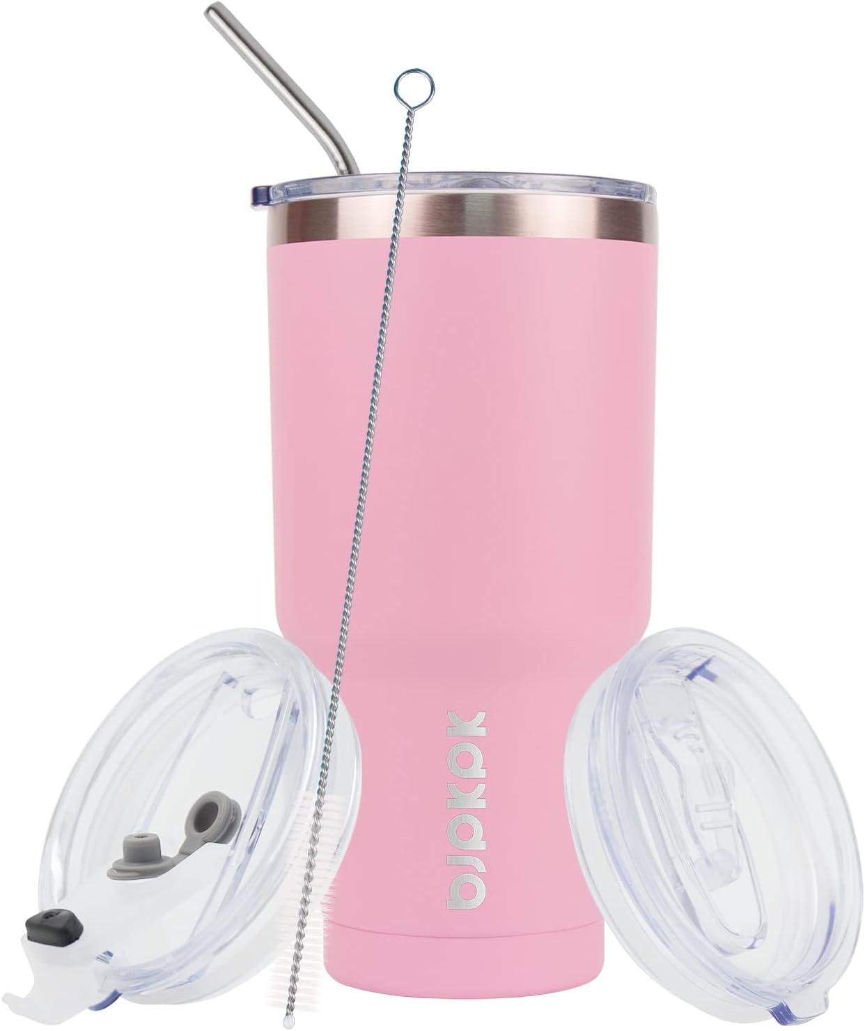 BJPKPK 30oz Insulated Tumbler with Lids and Straw, Stainless Steel Travel Coffee Tumbler,Powder Coated Travel Mug In Light Pink
