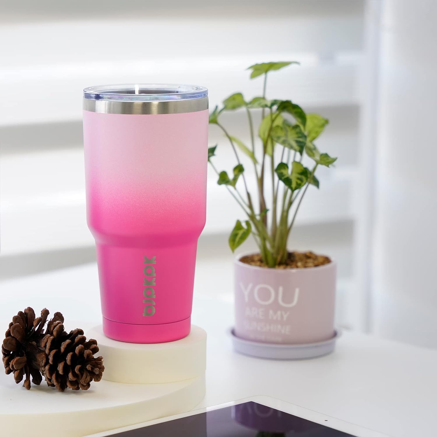 BJPKPK 30oz Stainless Steel Tumbler Color Block Insulated Tumblers Cup with Lid and Straw, Double Walled Travel Coffee Mug In Mint
