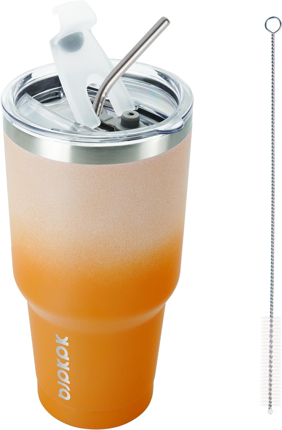 BJPKPK 30oz Stainless Steel Vacuum Insulated Tumbler Set Double Wall Travel Mug Coffee Cup with Metal Straws, Splashproof Lids In Coral