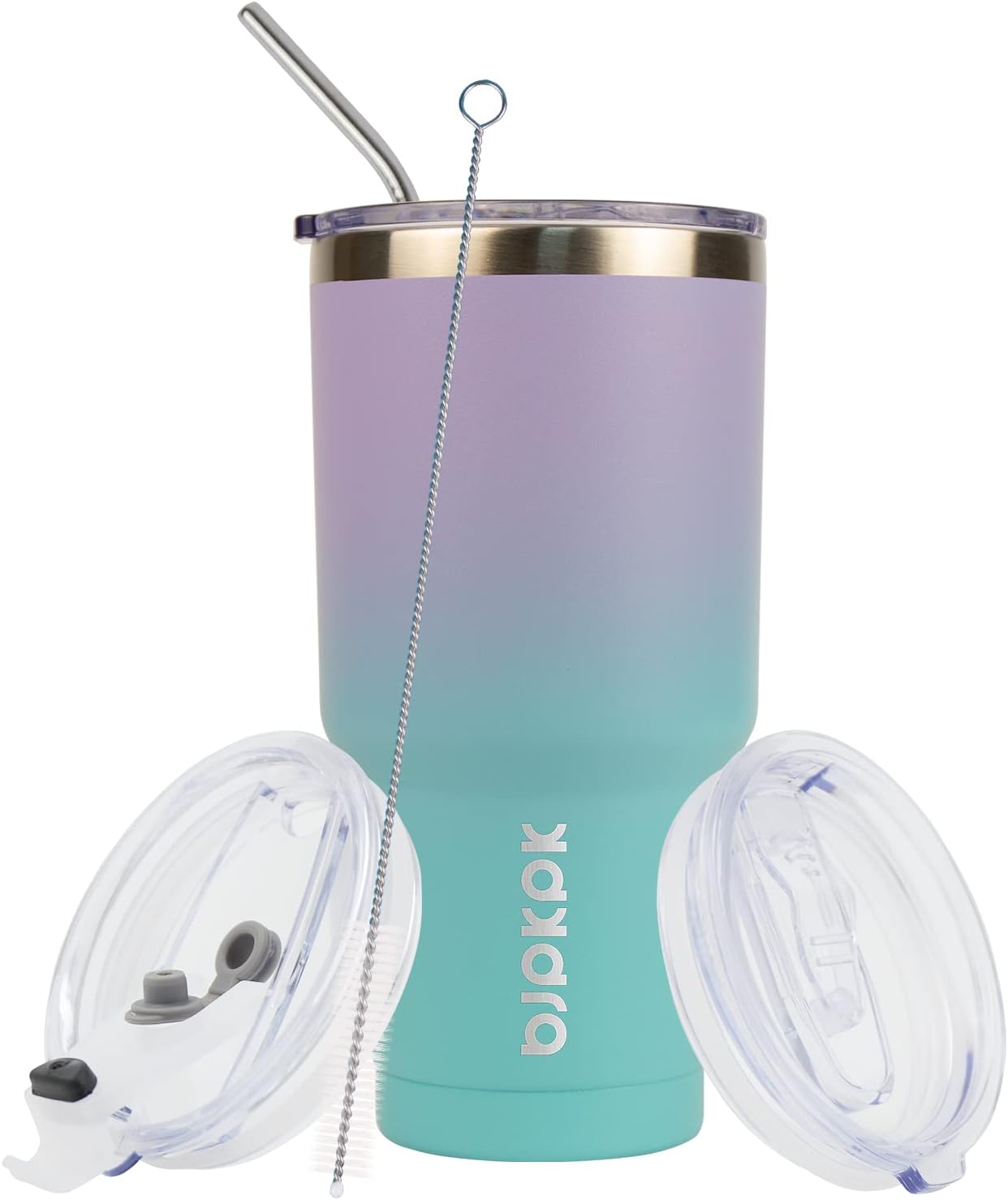 BJPKPK 30oz Tumbler Stainless Steel Double Wall Vacuum Insulated Mug with Straw and Lid for Women and Men In Purple Blue