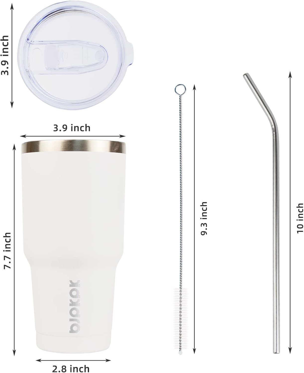 BJPKPK 30oz White Stainless Steel Tumbler With Lid And Straw Reusable Insulated Coffee Travel Thermal Tumblers Cup In White