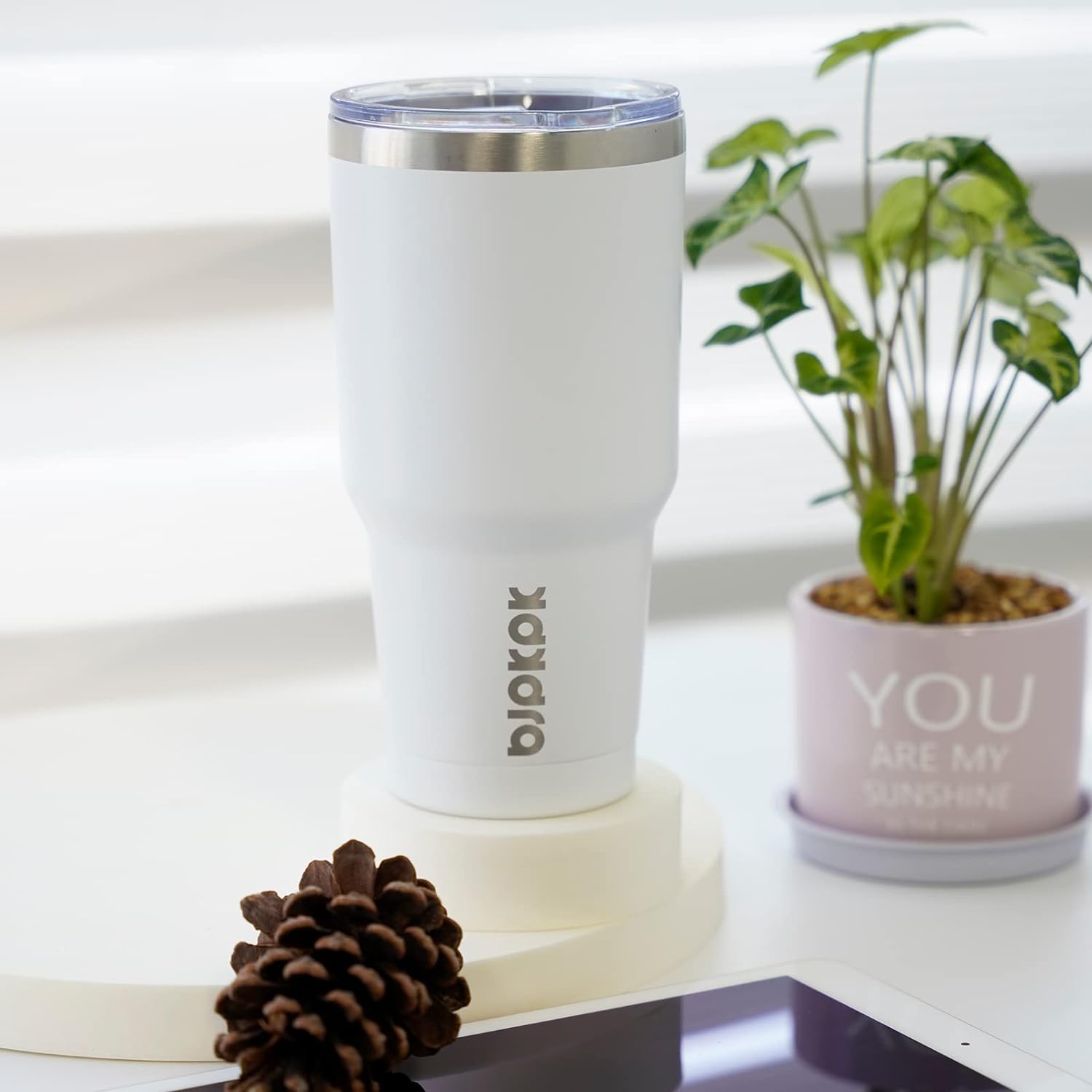 BJPKPK 30oz White Stainless Steel Tumbler With Lid And Straw Reusable Insulated Coffee Travel Thermal Tumblers Cup In White