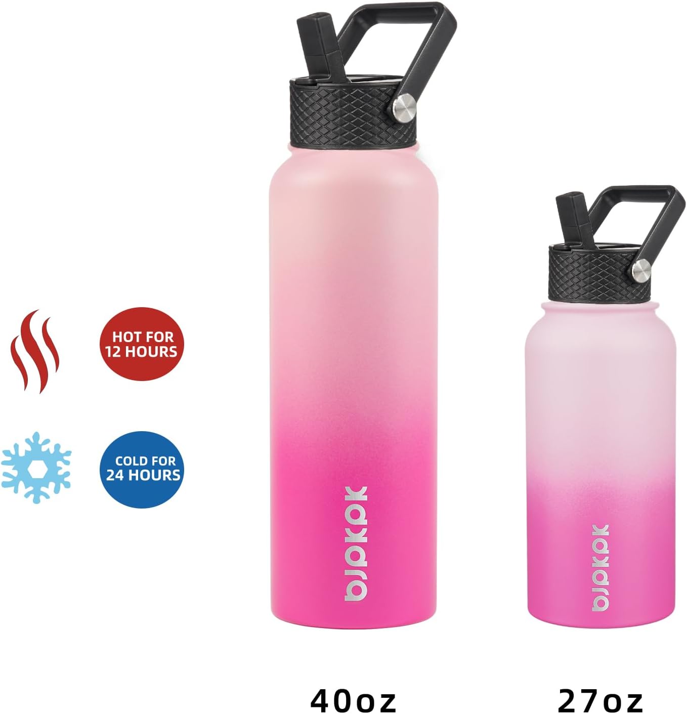 BJPKPK 40oz Stainless Steel Insulated Water Bottle with 3 Lids, Sakura - BPA Free Leakproof Thermos Bottle for Sports & Gym In Pink