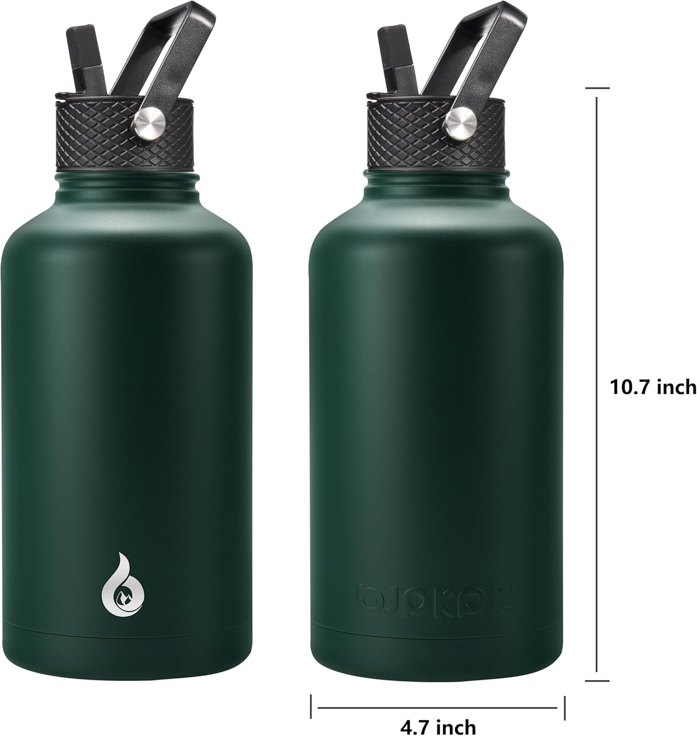 BJPKPK Half Gallon Insulated Water Bottles with Straw Lid, 64oz Large Water Jug, Stainless Steel Bottles with 3 Lids and Paracord Handle, Thermos for Hot & Cold Liquid In Green