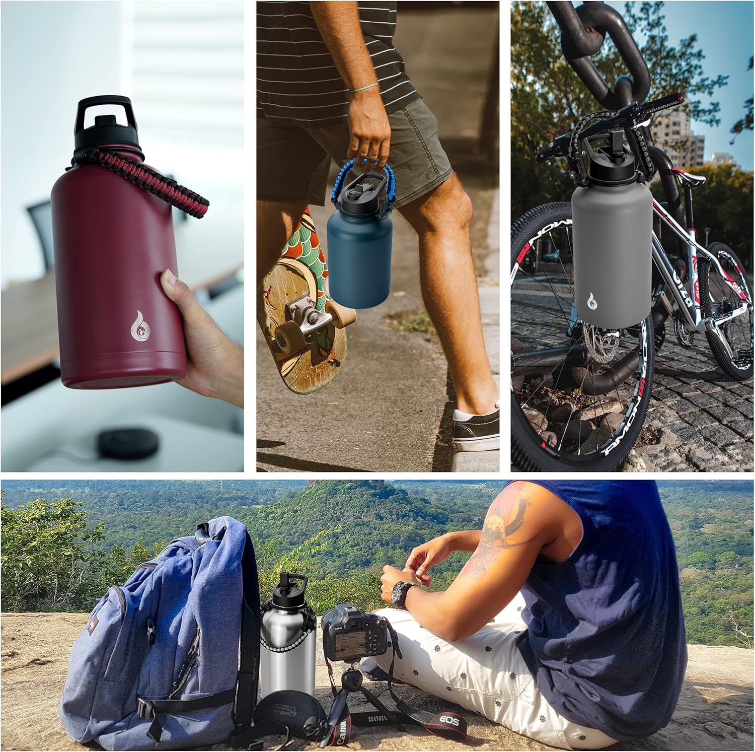 BJPKPK Half Gallon Insulated Water Bottles with Straw Lid, 64oz Large Water Jug, Stainless Steel Bottles with 3 Lids and Paracord Handle, Thermos for Hot & Cold Liquid In Green