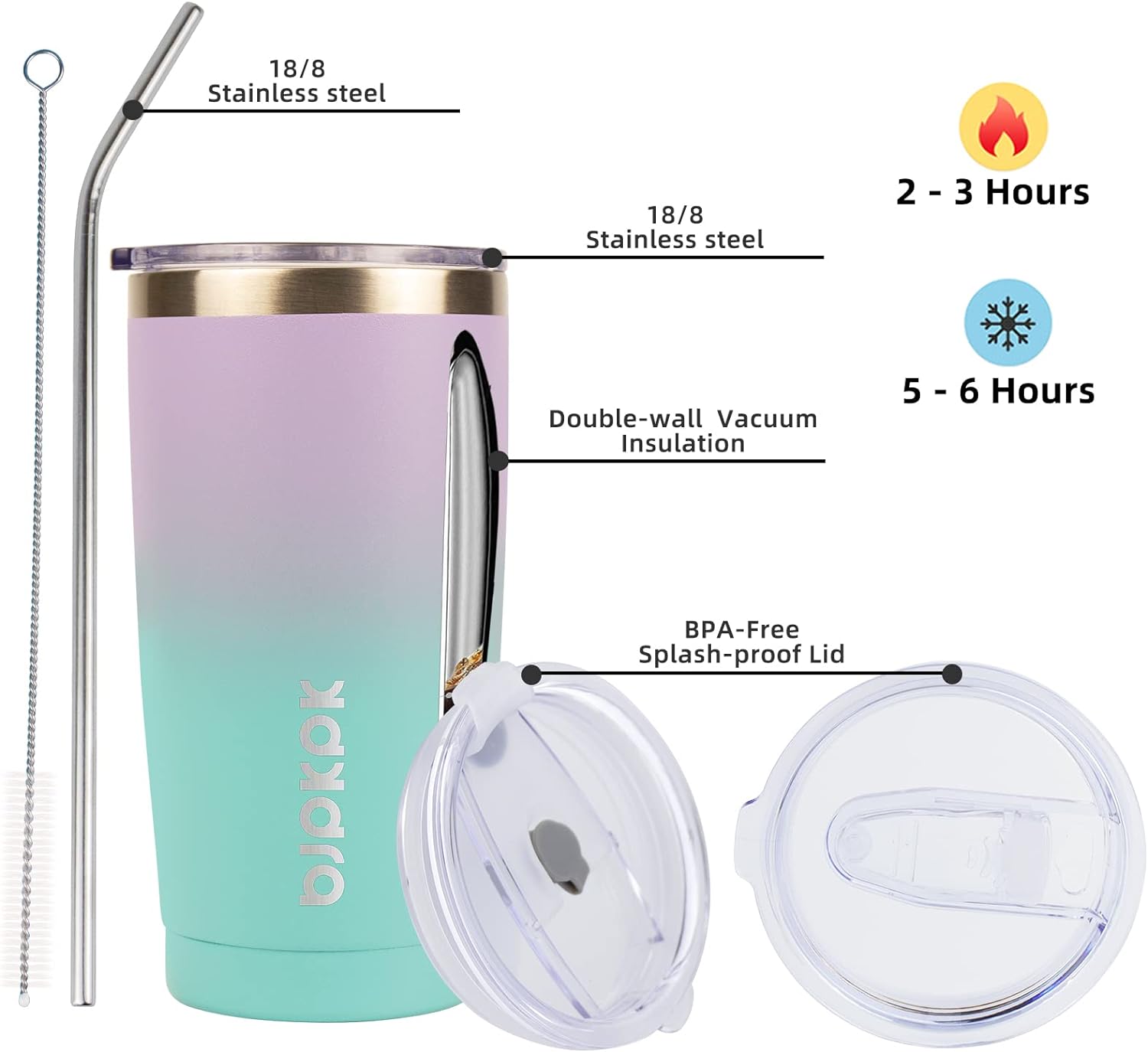 BJPKPK Insulated Stainless Steel Tumbler, Coffee Cup with Lid and Straw, Double Wall Vacuum Travel Mug, Powder Coated Leakproof Tumbler Cup In Purple Blue