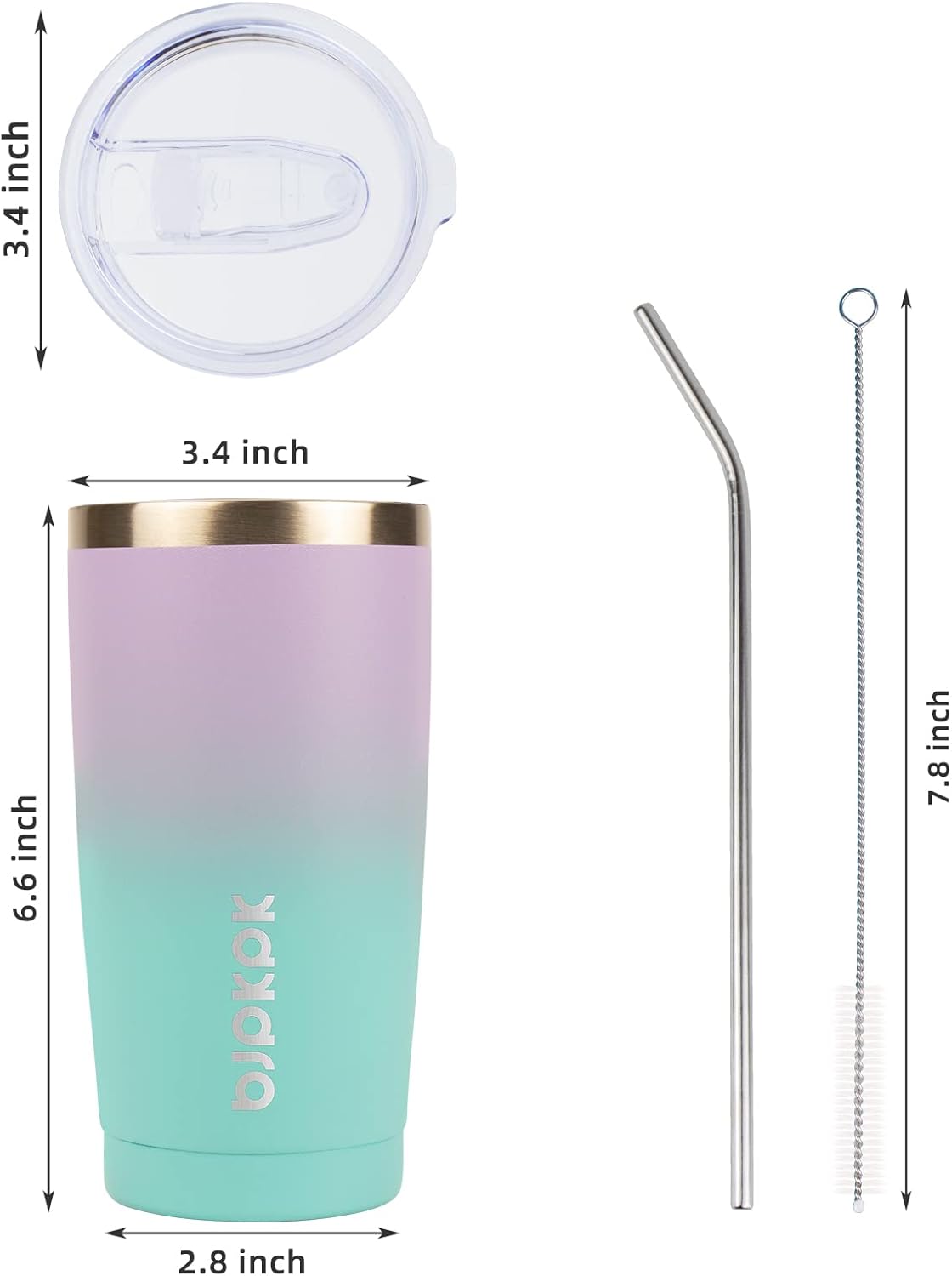 BJPKPK Insulated Stainless Steel Tumbler, Coffee Cup with Lid and Straw, Double Wall Vacuum Travel Mug, Powder Coated Leakproof Tumbler Cup In Purple Blue