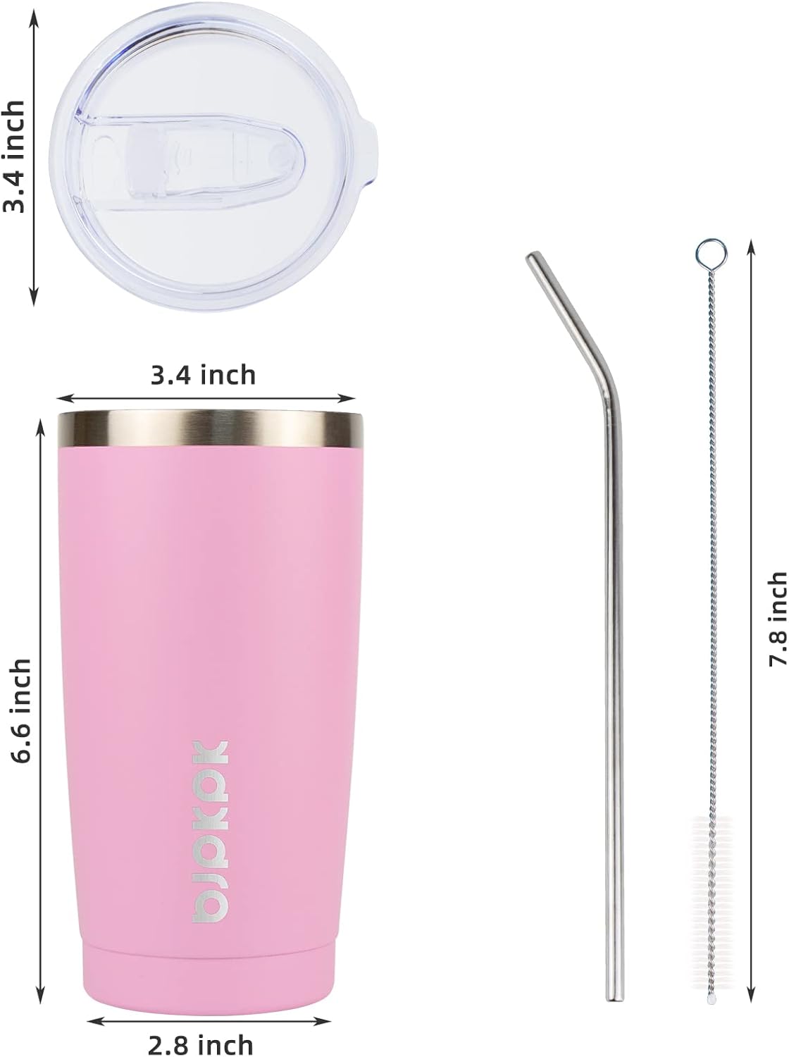 BJPKPK Insulated Tumbler 20 oz Stainless Steel Coffee Travel Thermal Cup With lids And Straws In Light Pink