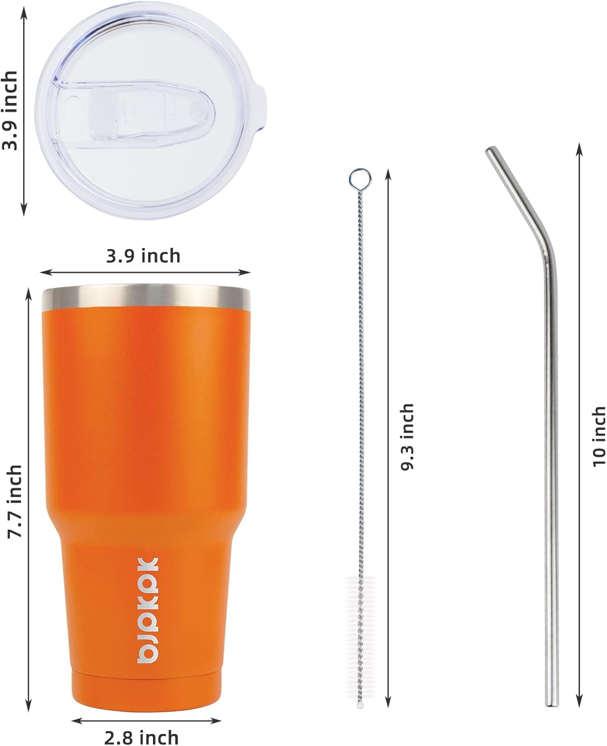 BJPKPK Insulated Tumbler with Clear Flip Lid and Straw, Reusable Stainless Steel Insulated Travel Cup 30oz In Orange