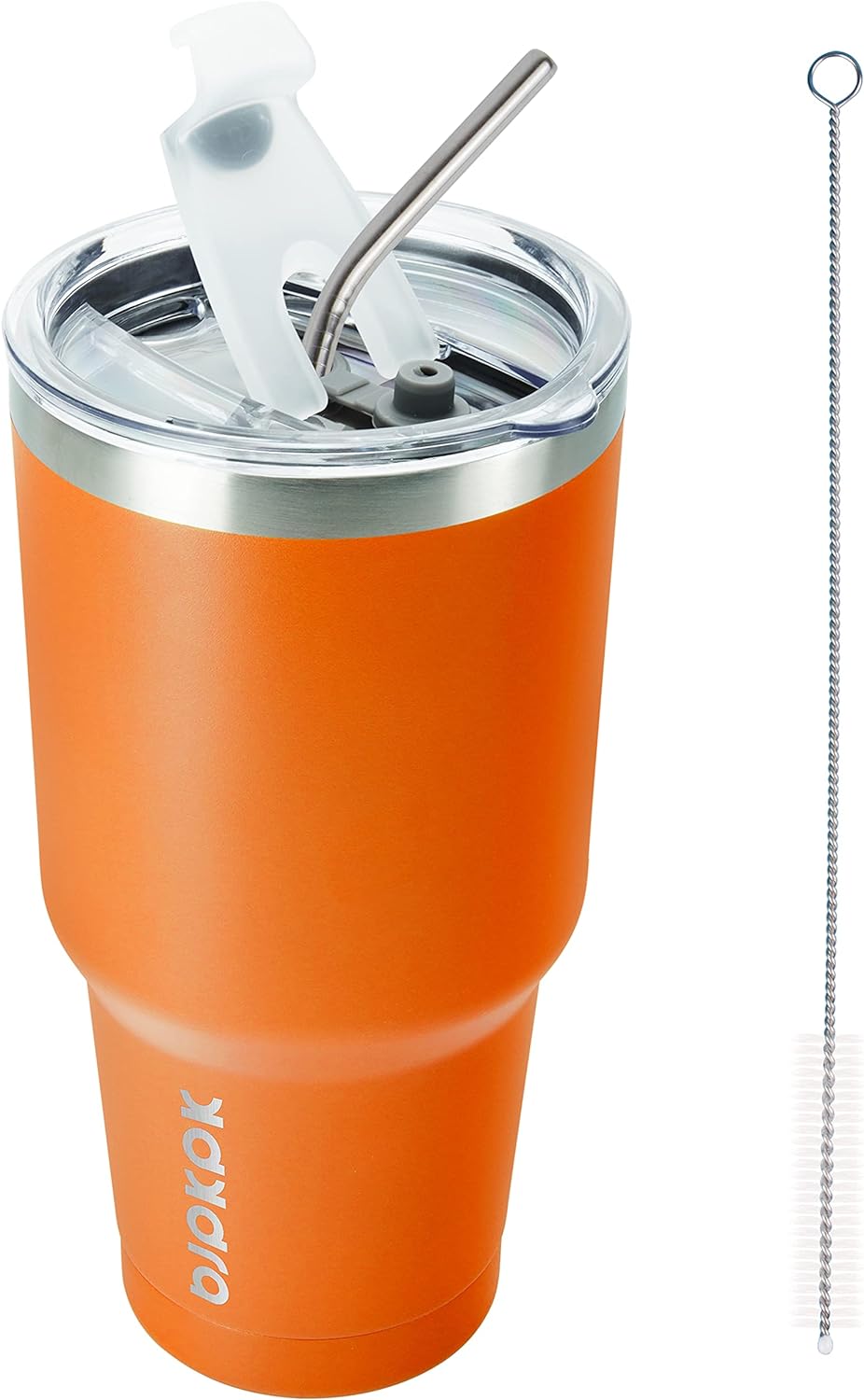 BJPKPK Insulated Tumbler with Clear Flip Lid and Straw, Reusable Stainless Steel Insulated Travel Cup 30oz In Orange