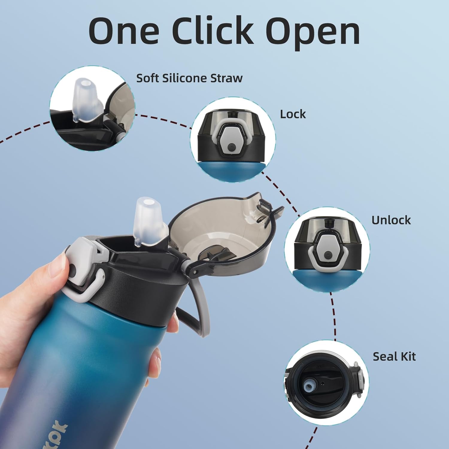 BJPKPK Insulated Water Bottle 14oz Stainless Steel Water Bottles With Straw And Carry Handle Double Wall Metal Thermos In Indigo Black