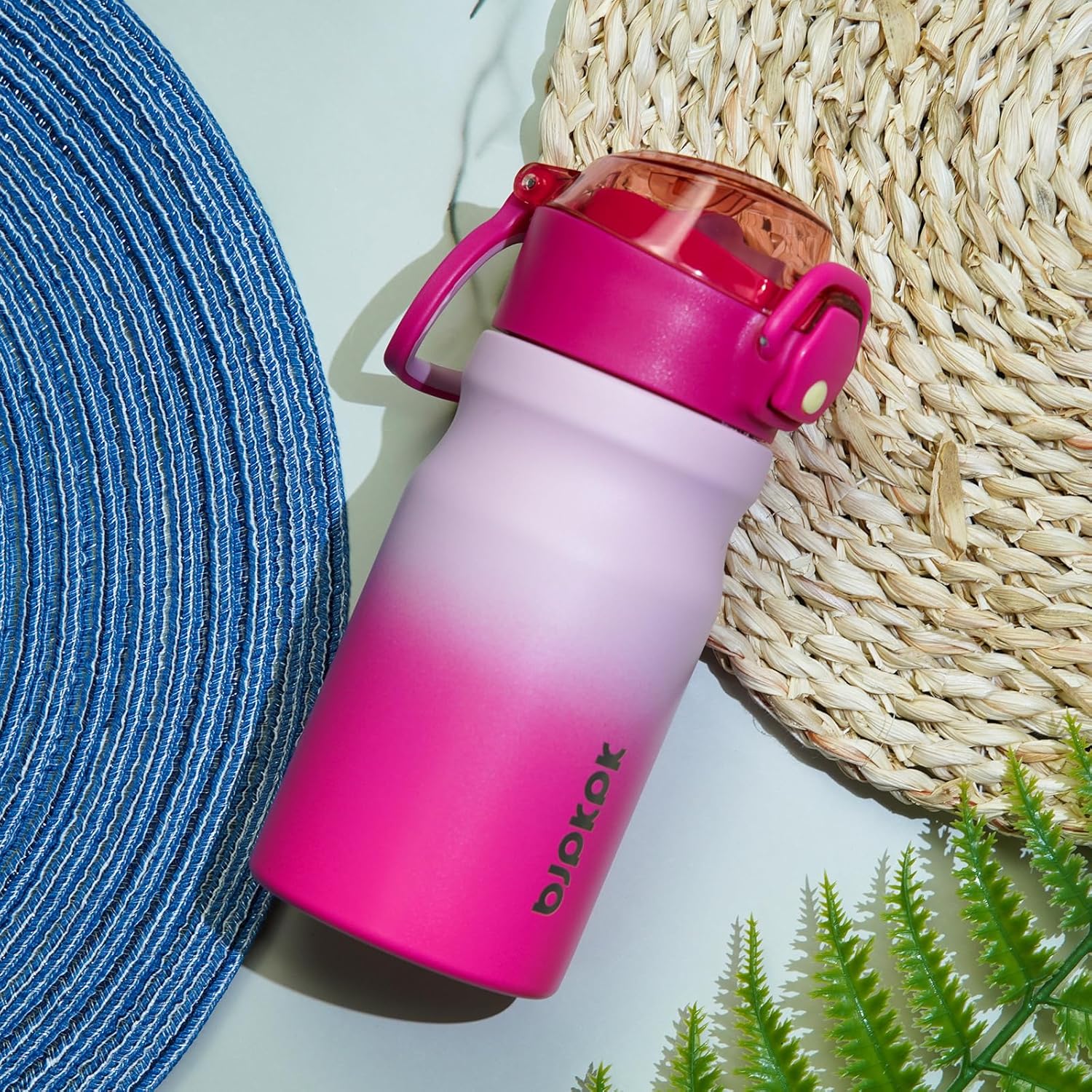 BJPKPK Insulated Water Bottle 14oz Stainless Steel Water Bottles With Straw And Carry Handle Double Wall Metal Thermos In Indigo Black
