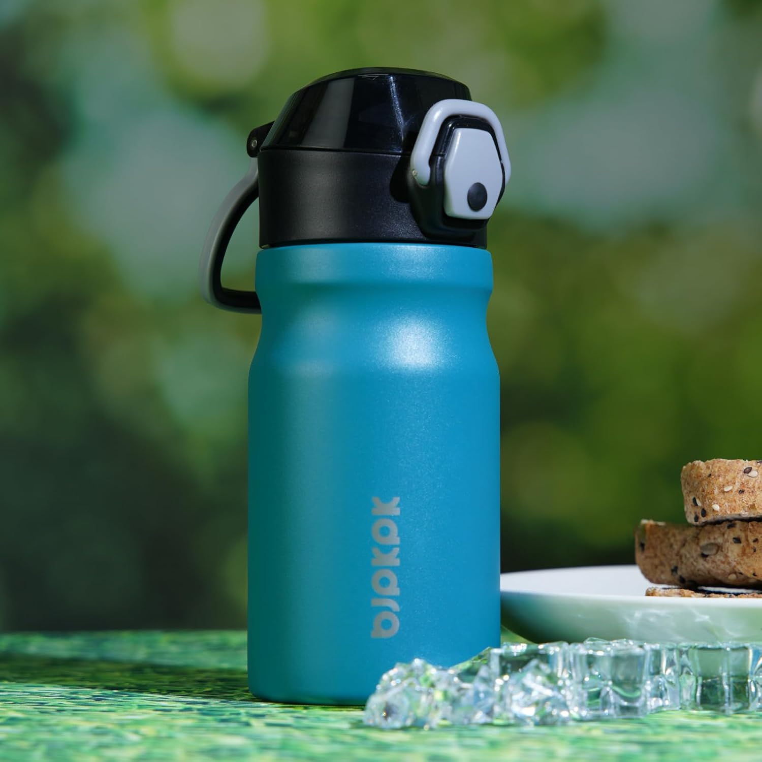 BJPKPK Insulated Water Bottle 14oz Stainless Steel Water Bottles With Straw And Carry Handle Double Wall Metal Thermos In Indigo Black