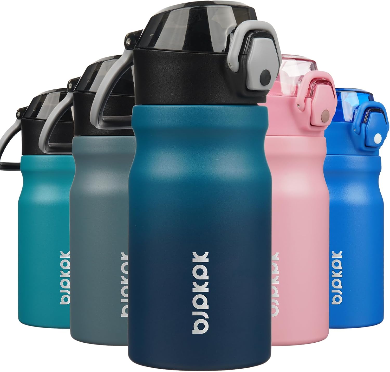 BJPKPK Insulated Water Bottle 14oz Stainless Steel Water Bottles With Straw And Carry Handle Double Wall Metal Thermos In Indigo Black