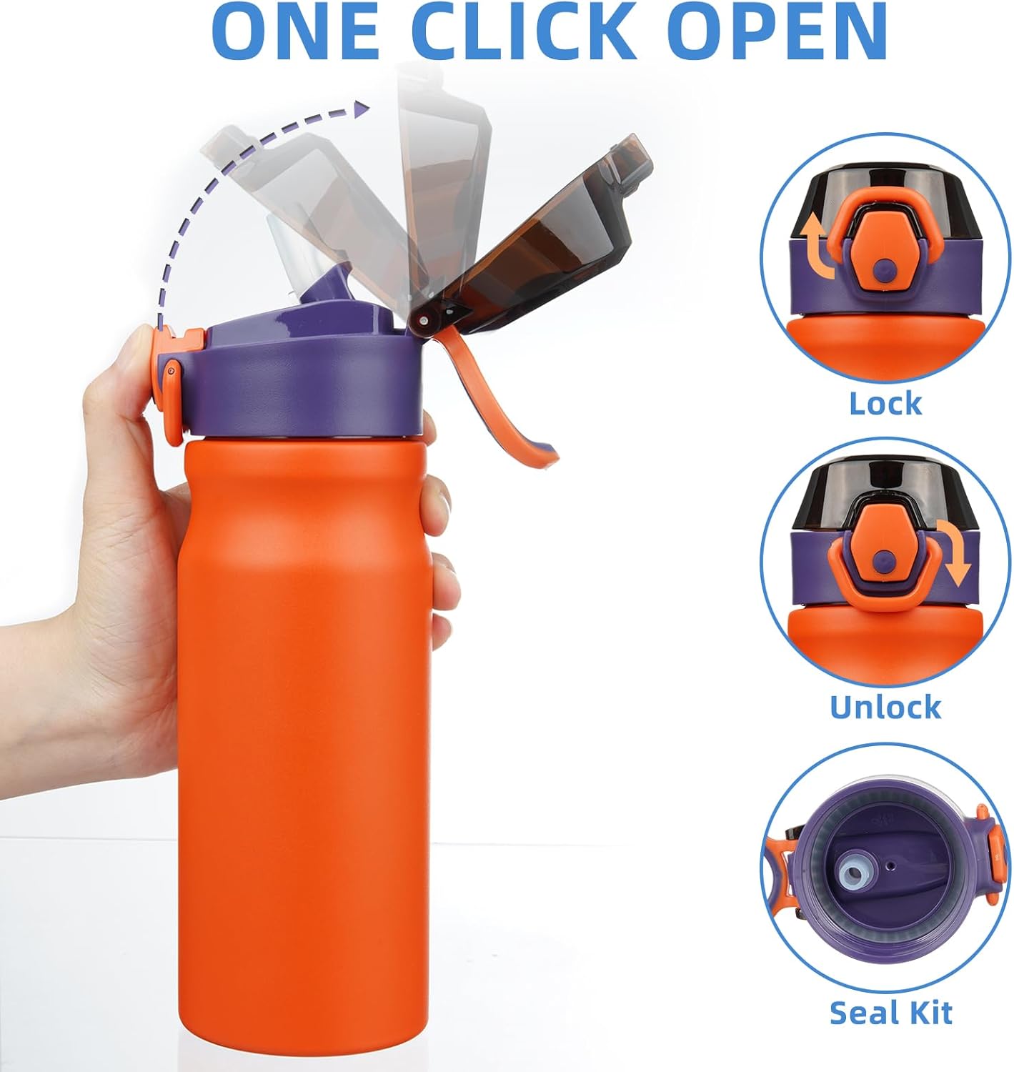BJPKPK Insulated Water Bottle 18oz Stainless Steel Water Bottles With Straw And Carry Handle Double Wall Metal Thermos In Orange