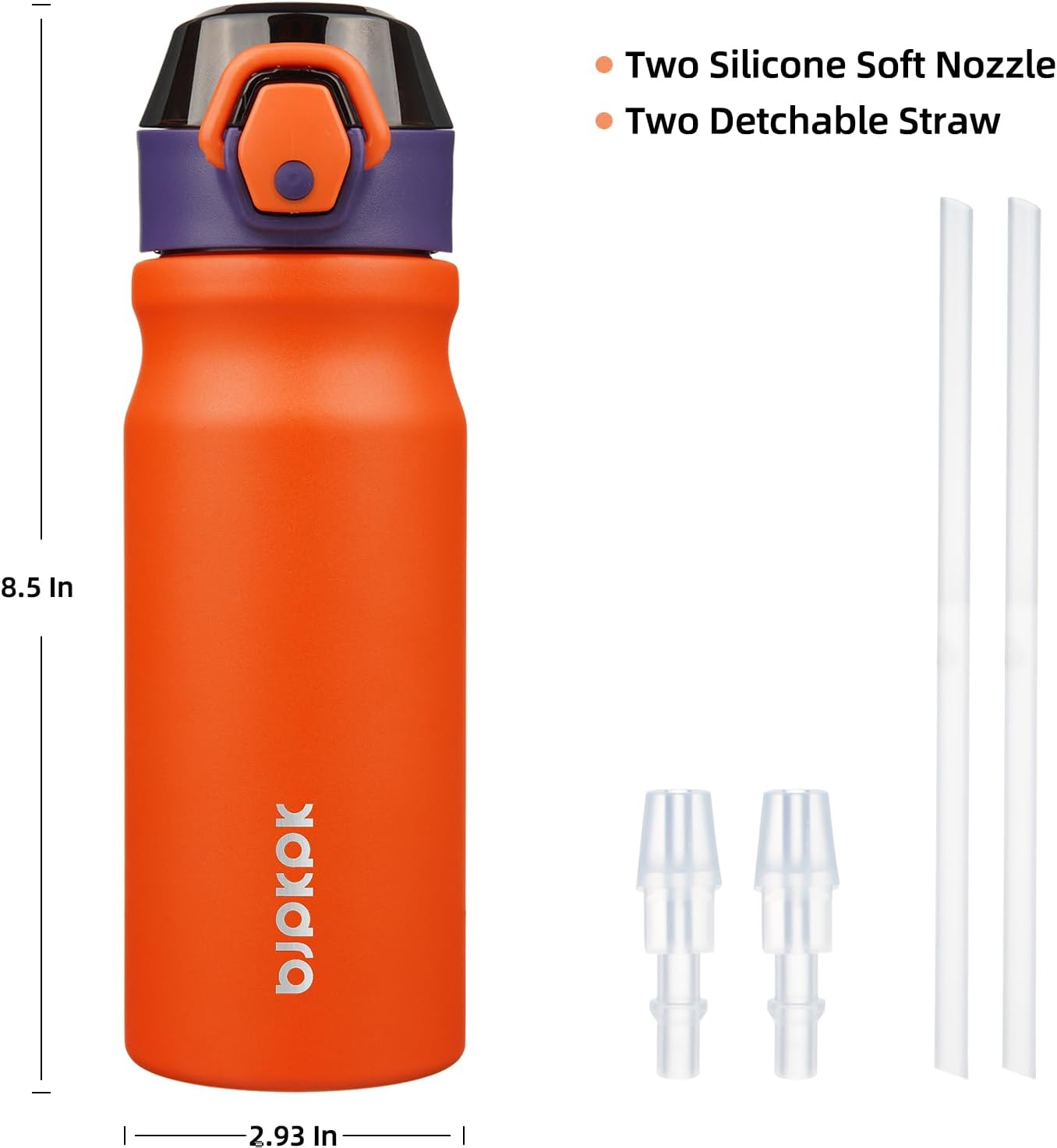 BJPKPK Insulated Water Bottle 18oz Stainless Steel Water Bottles With Straw And Carry Handle Double Wall Metal Thermos In Orange